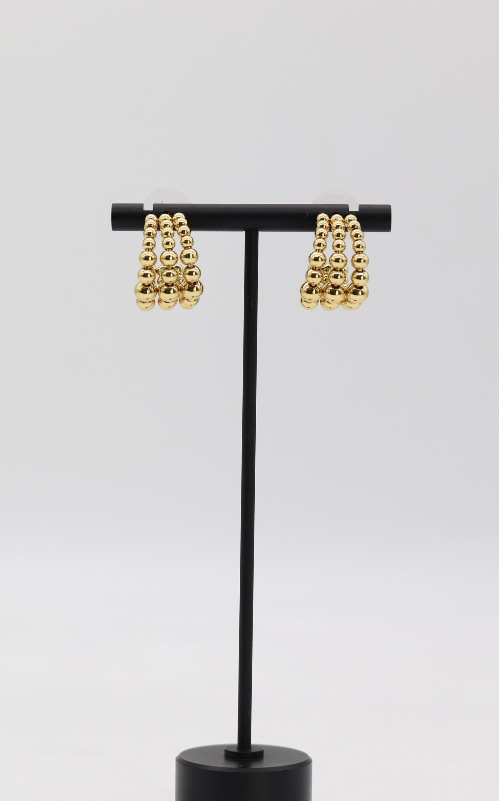 Triple Row Gold Beaded Hoop Earrings
