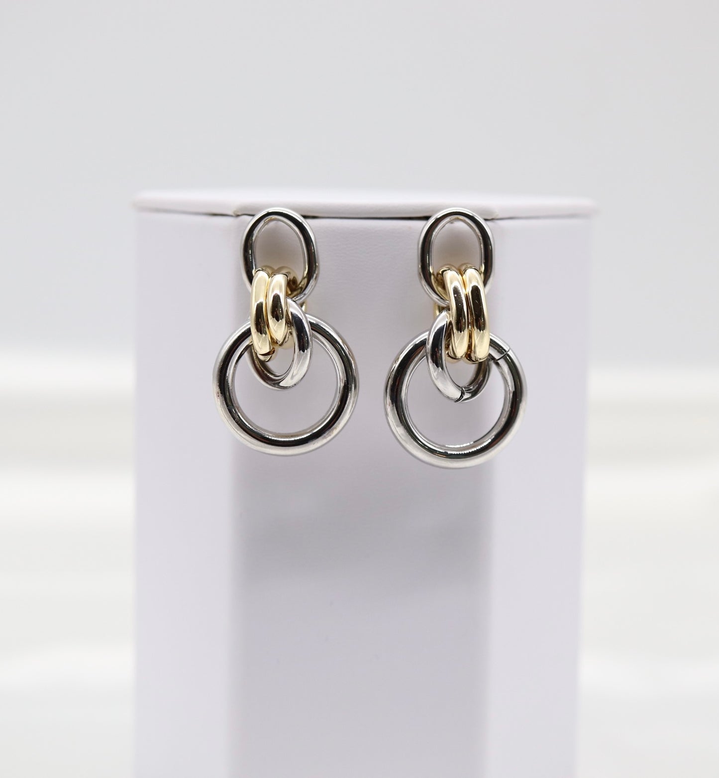 Two Tone Double Round Dangling Earrings