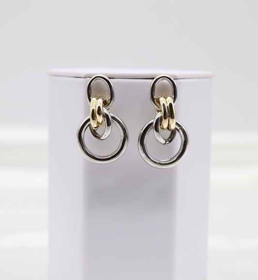 Two Tone Double Round Dangling Earrings
