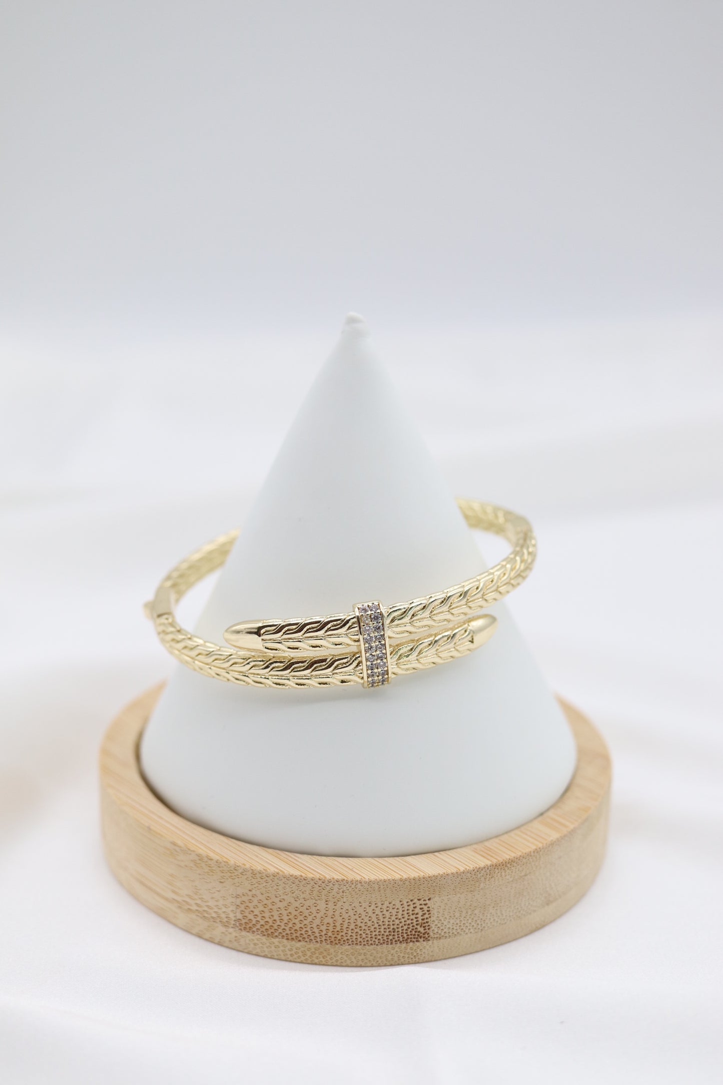 Spear Flex Cuff, Gold CZ Diamonds