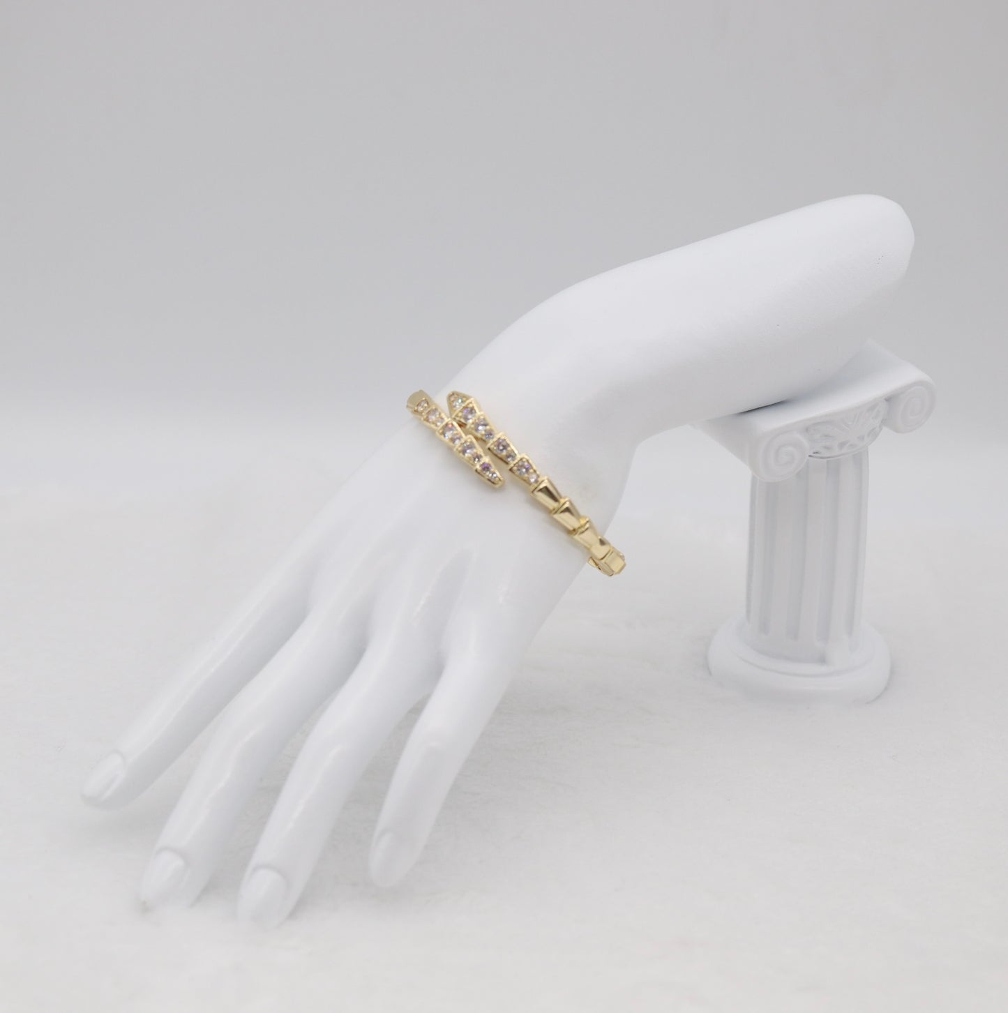 Gold-Tone Geometric Wrap Bangle with CZ Accents
