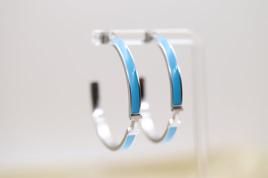 Caribbean Blue Luxury H Hoop Silver Earrings