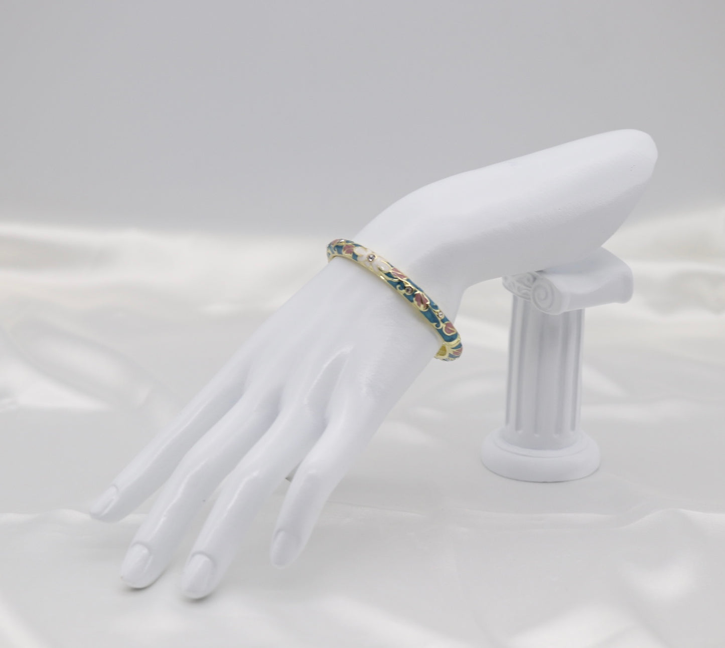 Thin Blue With CZ Station Enamel Hinged Bangle Bracelet
