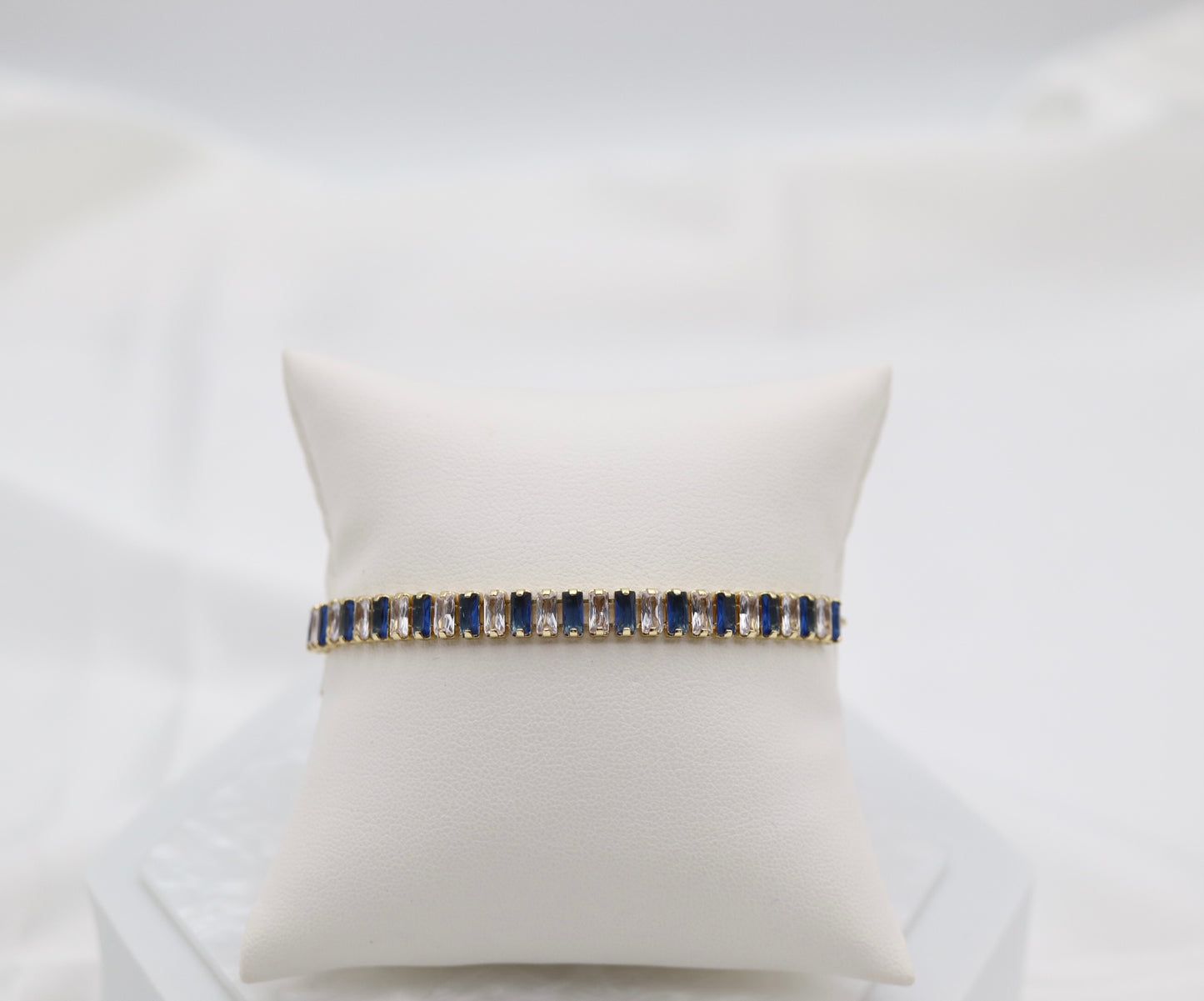 Navy Blue and CZ Clear Tennis Bolo Adjustable Bracelet