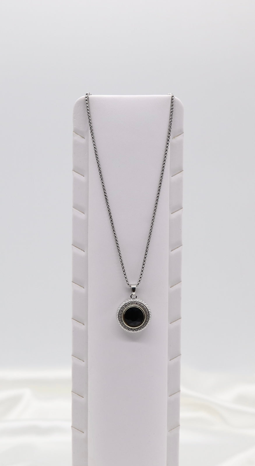 Round Black Crystal Pendant Necklace