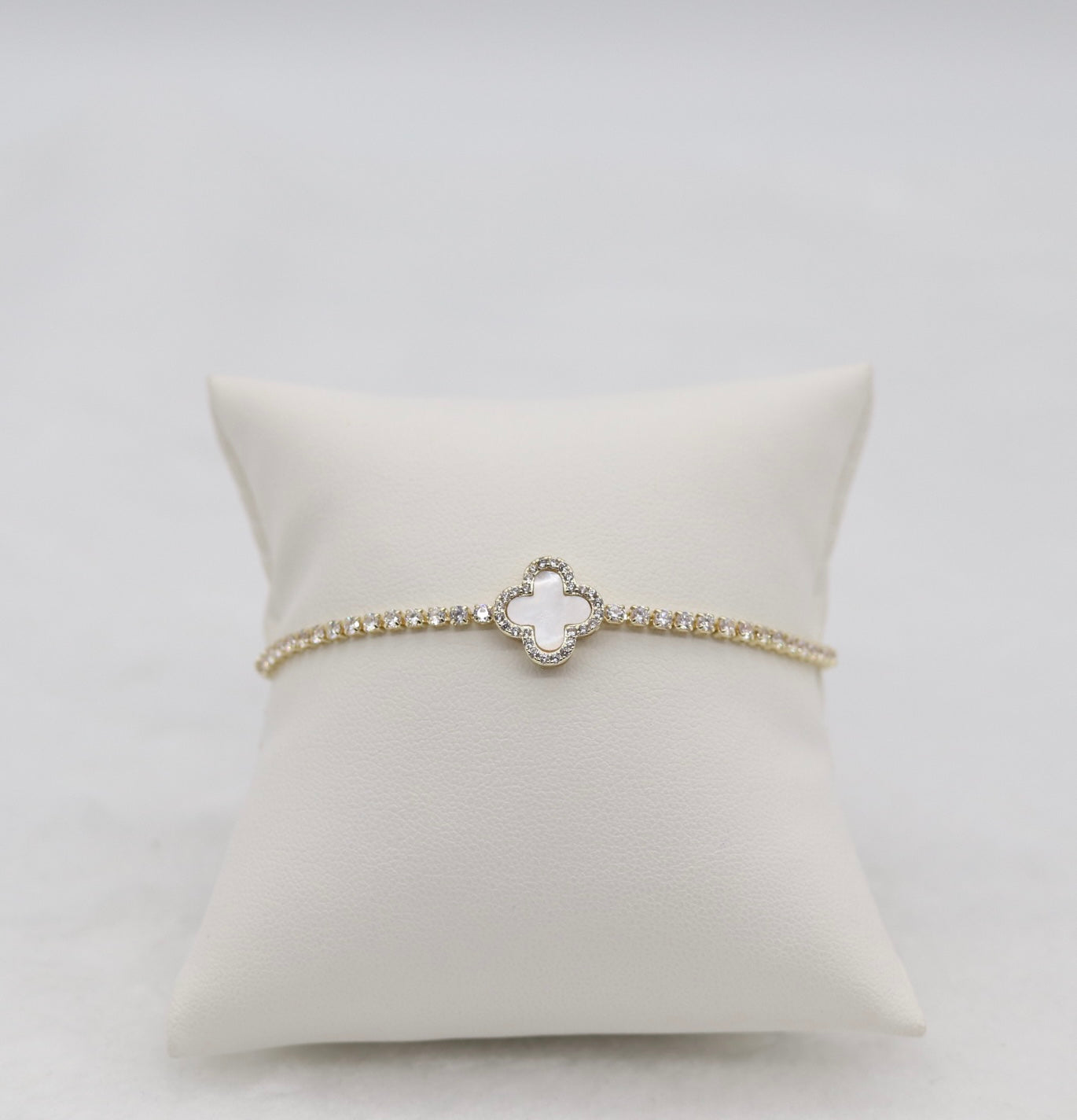 Gold Clover Adjustable CZ Bracelet