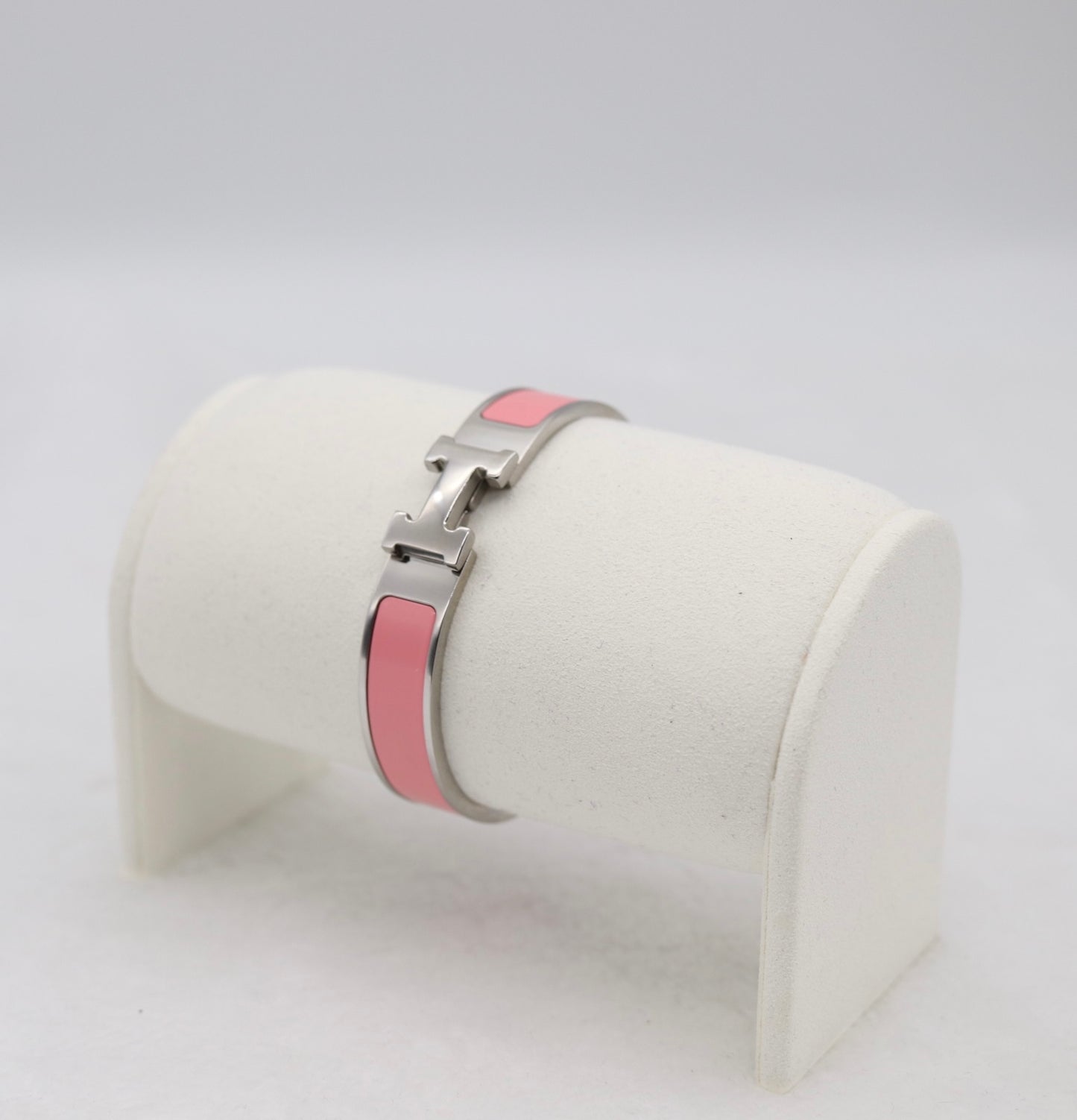 Medium Polished Silver & Pink Enamel Bracelet