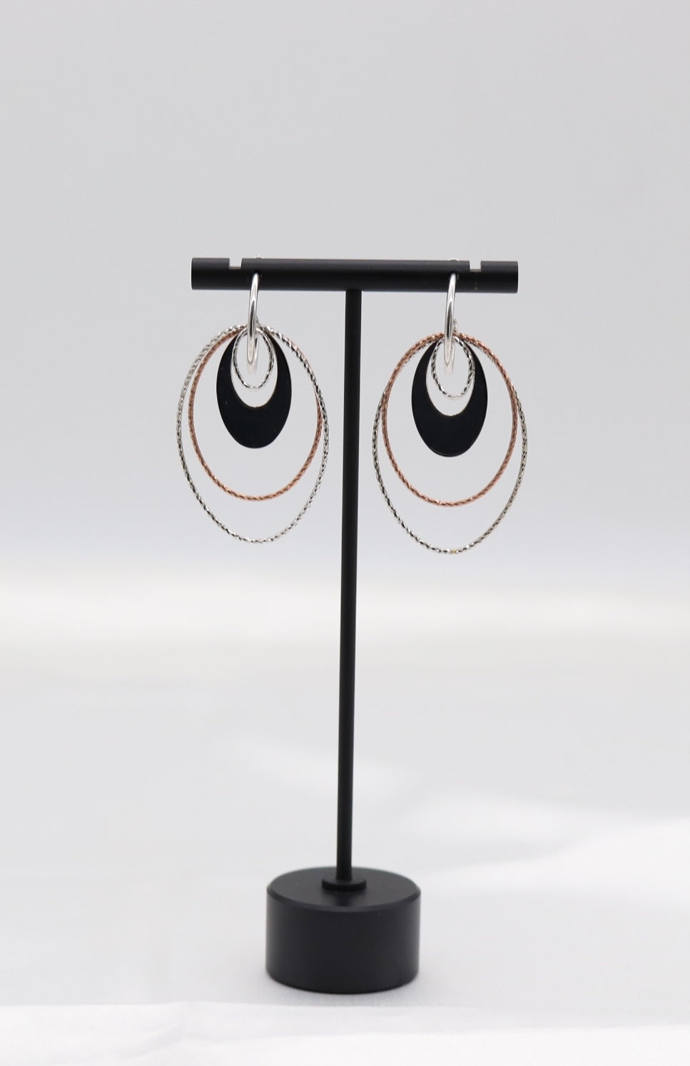 Italian Style Layered Oval Drop Earrings in Mixed Metals (Sterling Earrings)