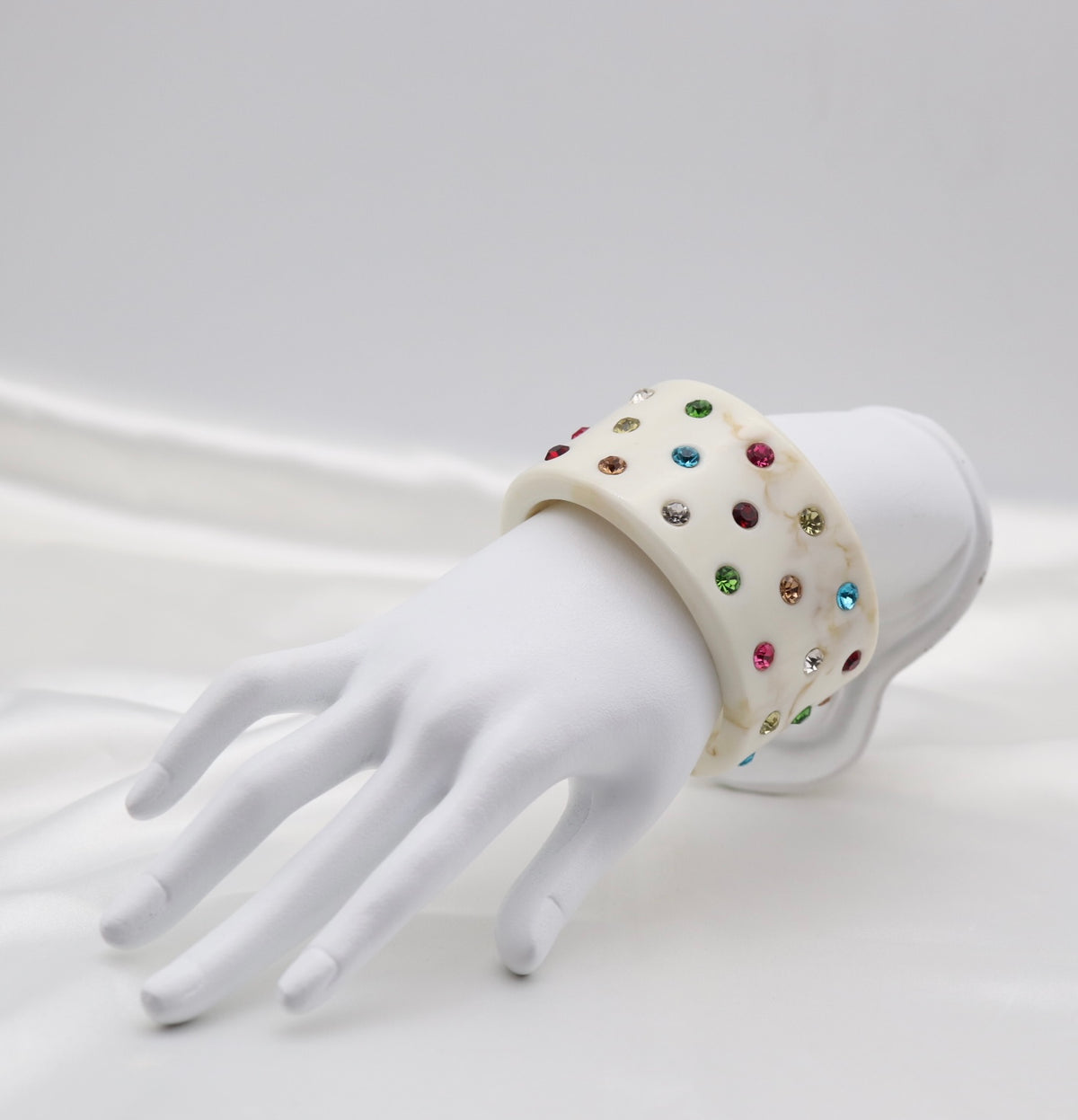Ivory Marble Multicolor Crystal Acrylic Cuff Bracelet