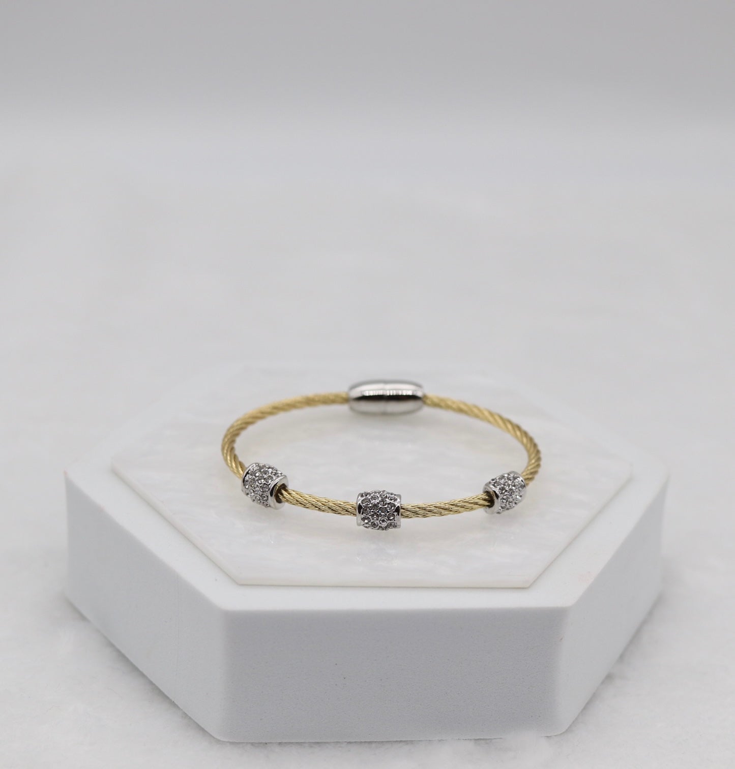 Gold Cable Bracelet with Crystal Barrel Accents