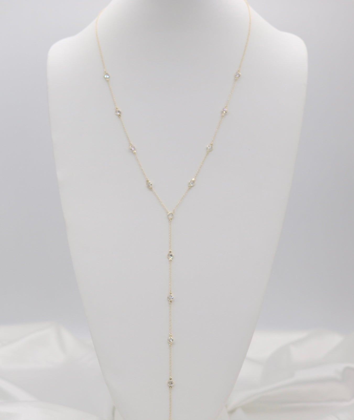 Long Bezel Set Station Gold Y-Necklace