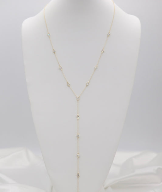Long Bezel Set Station Gold Y-Necklace