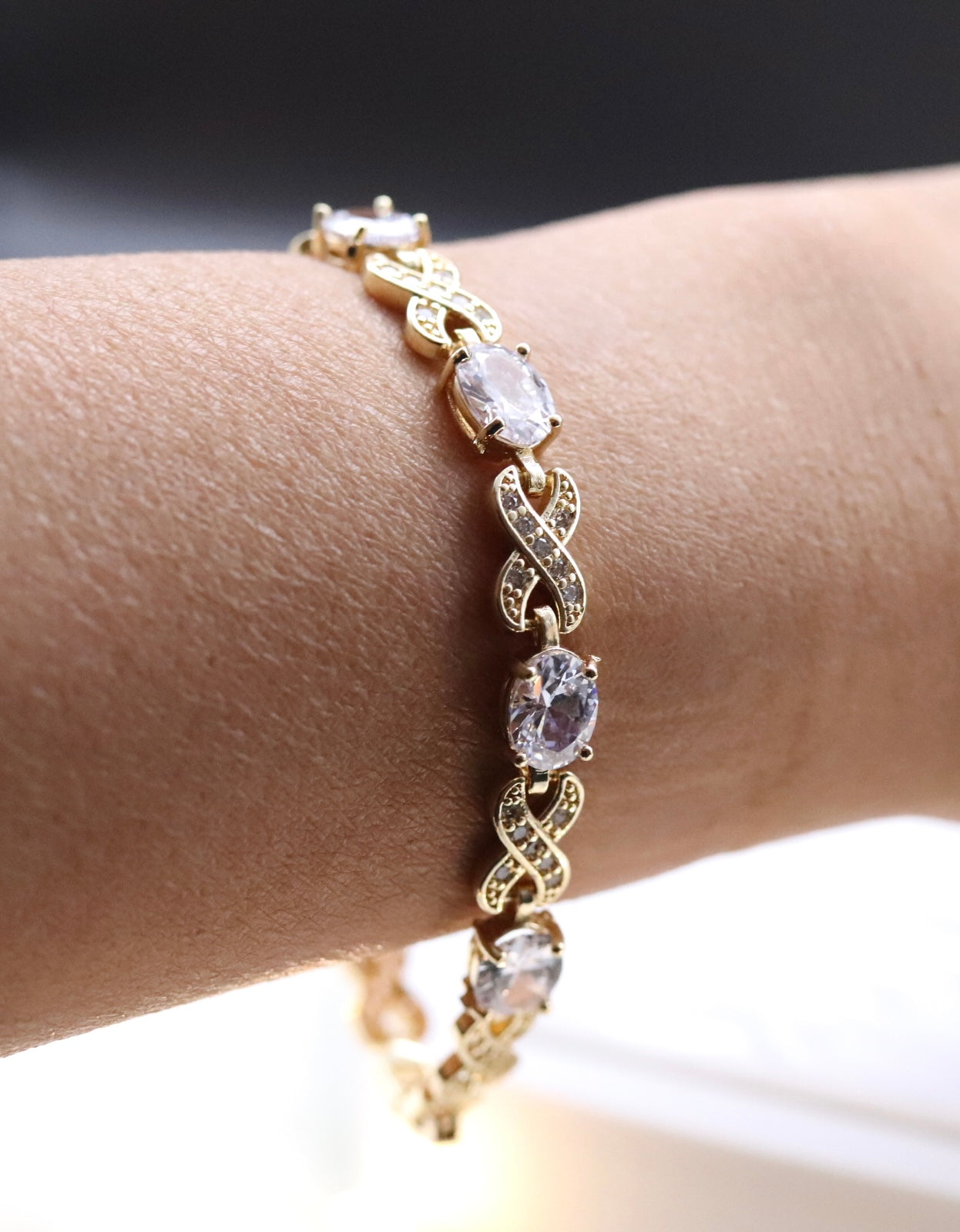 Radiant Crystal Clear Gemstones Infinity Bracelet