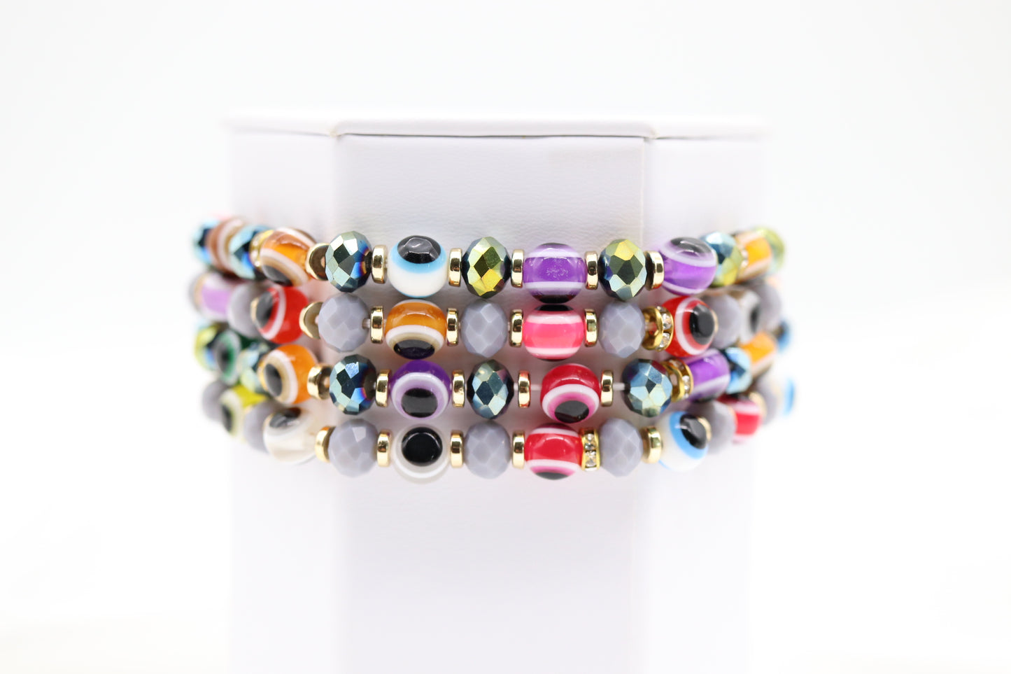 Gold and Grey Multicolor Double Evil Eye Bracelet