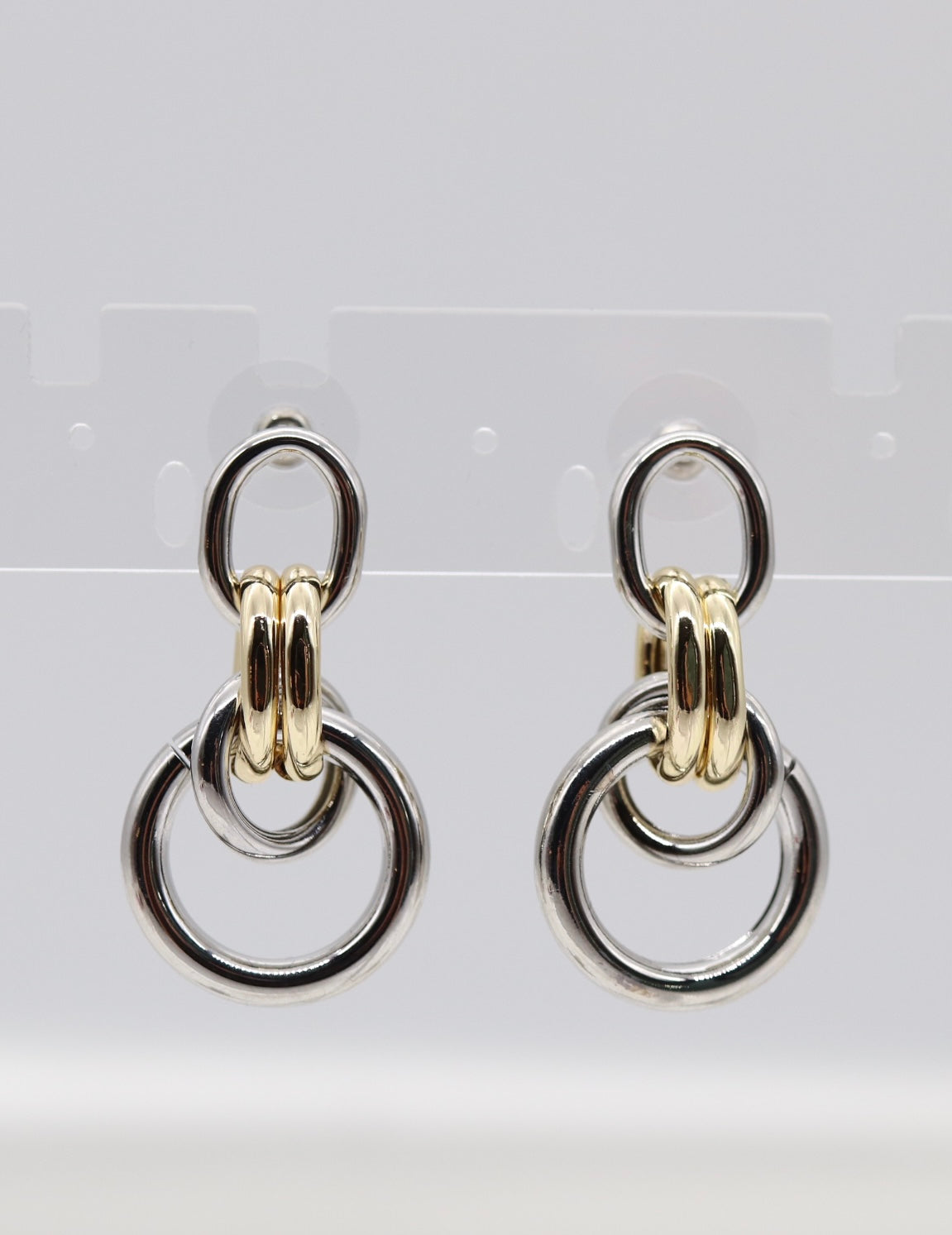 Two Tone Double Round Dangling Earrings