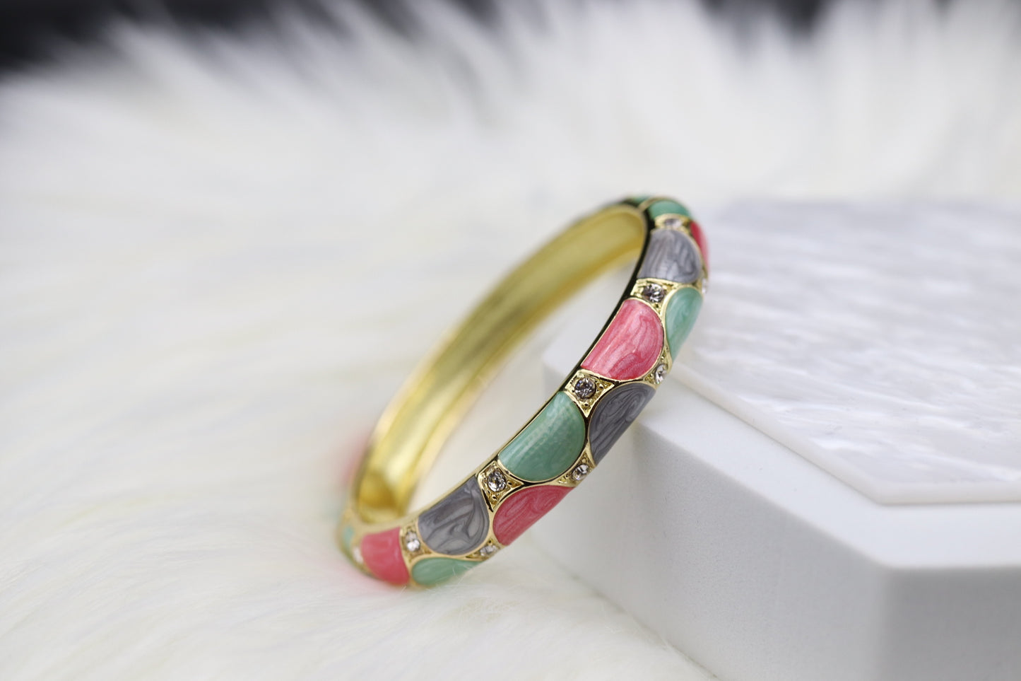 Colorful Enamel Bangle Hinged Bracelet