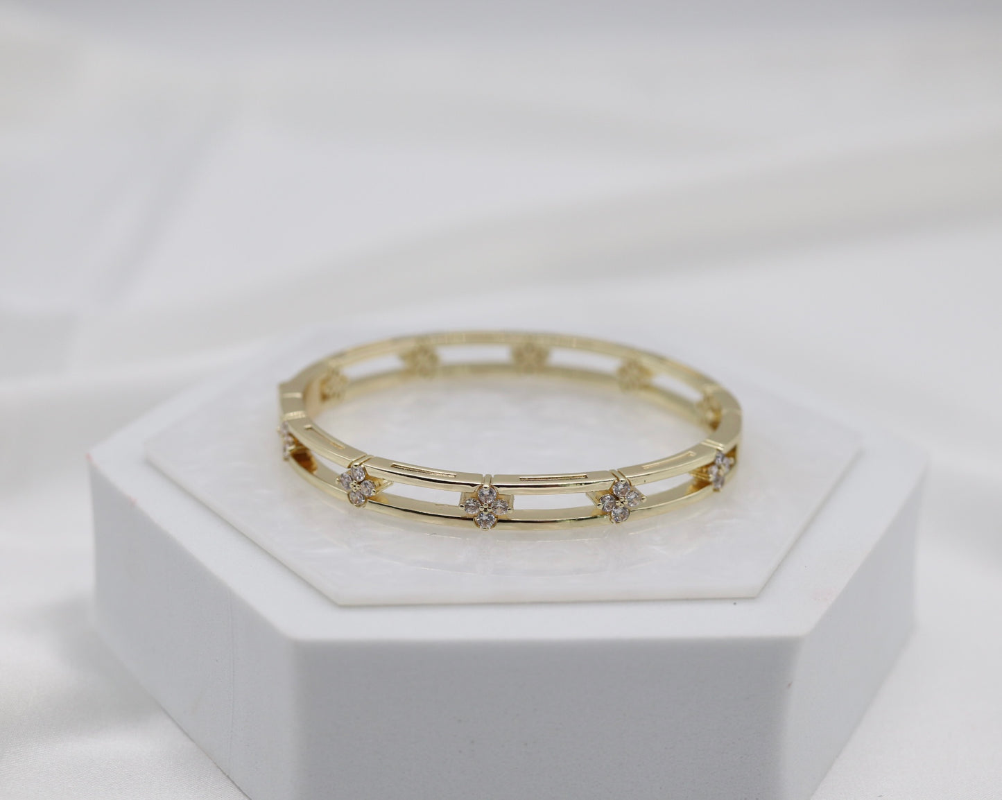 CZ Stone Paved Double Hinged Bangle Bracelet