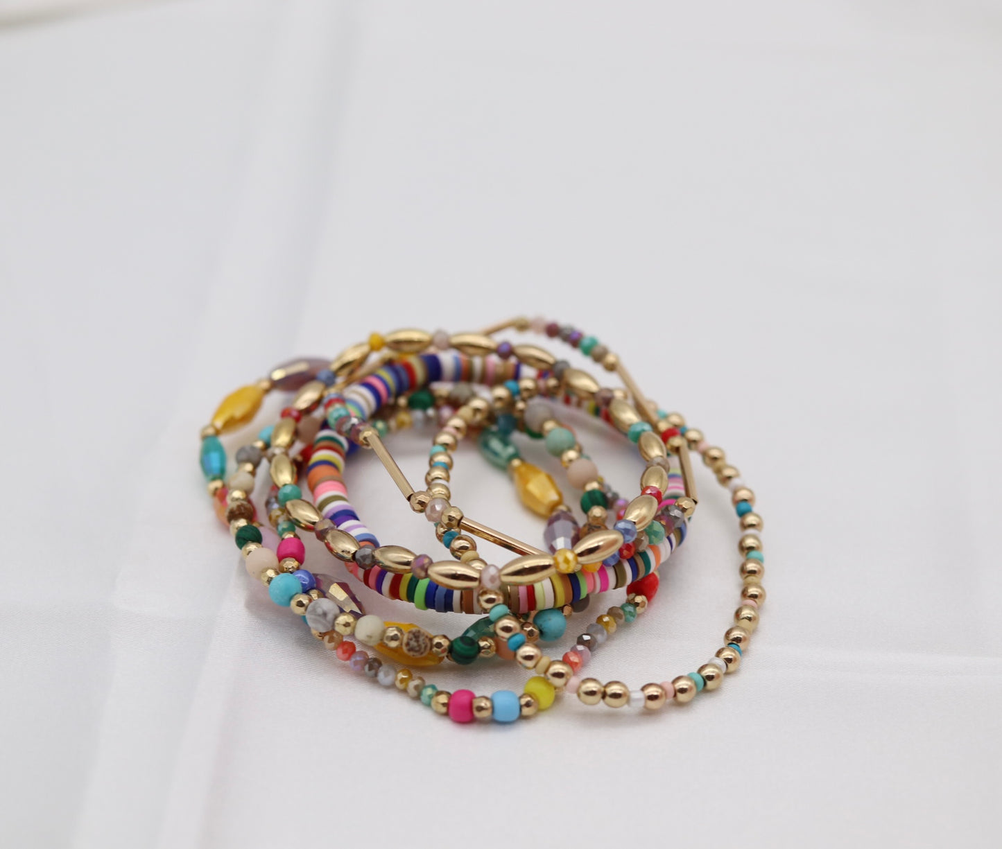 Gold Mixed Up Multicolored Beads Bracelet Set
