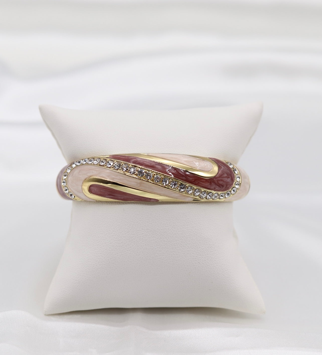Hazel With CZ Swirl Enamel Hinged Bangle Bracelet