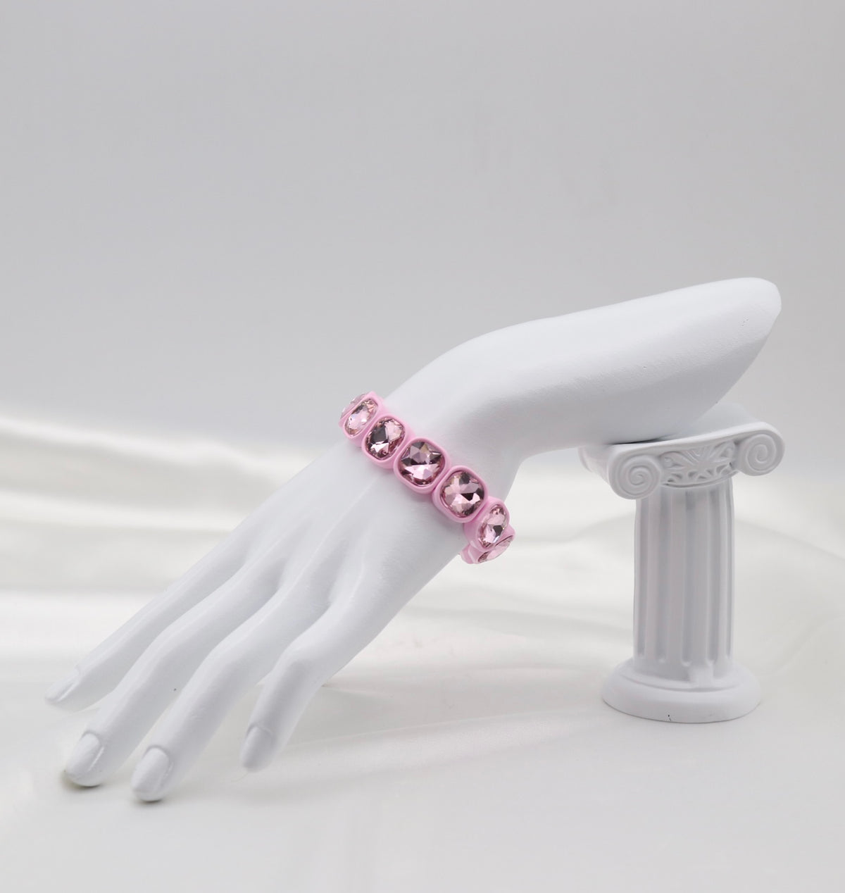 Pink Crystal Cushion-Cut Stretch Statement Bracelet
