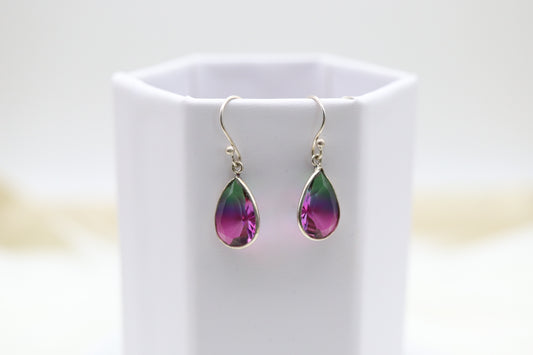 Multi-Colored Teardrop Sterling Silver Dangling Earrings