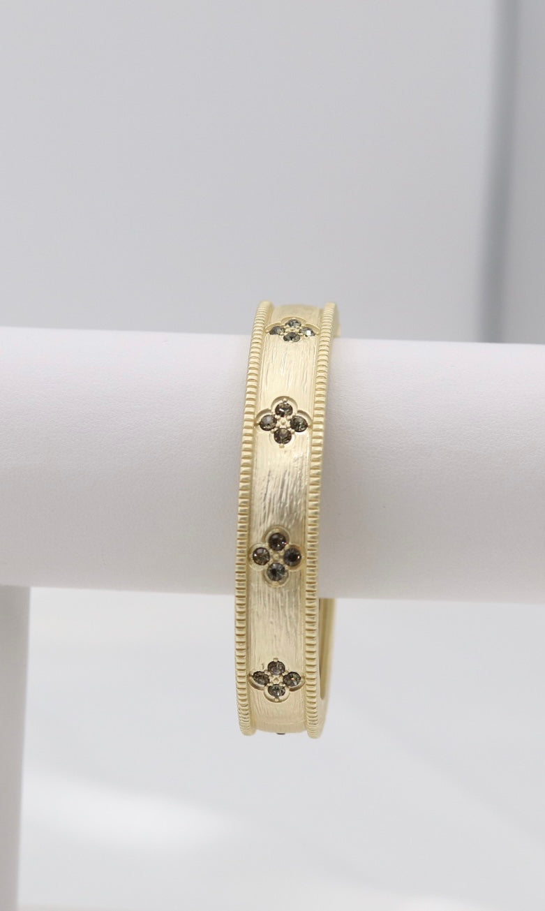 Matte Clover Bangle With CZ Clover Stations