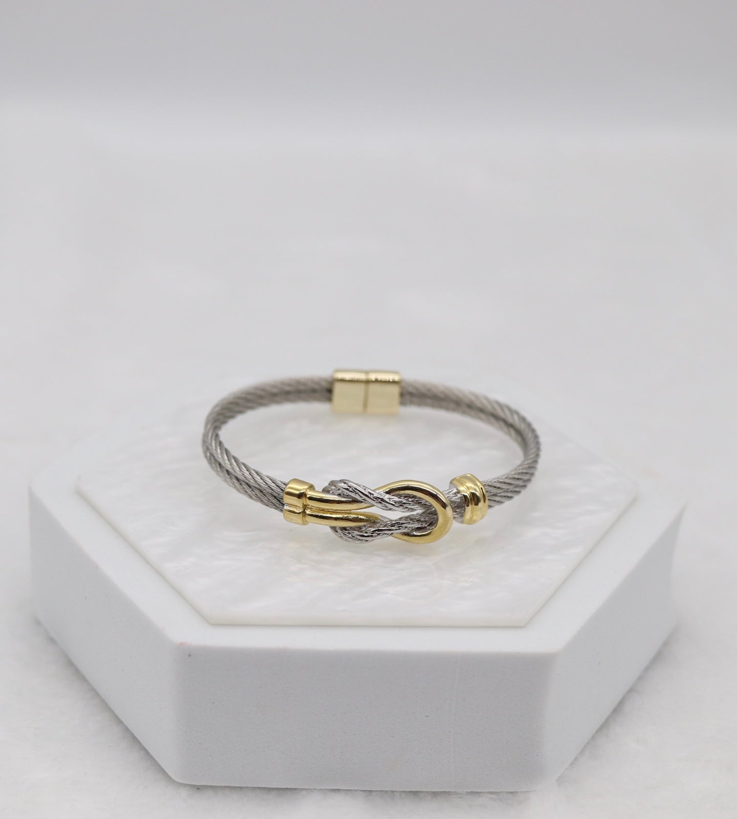 Two-Tone Cable Bracelet with Gold Knot Detail
