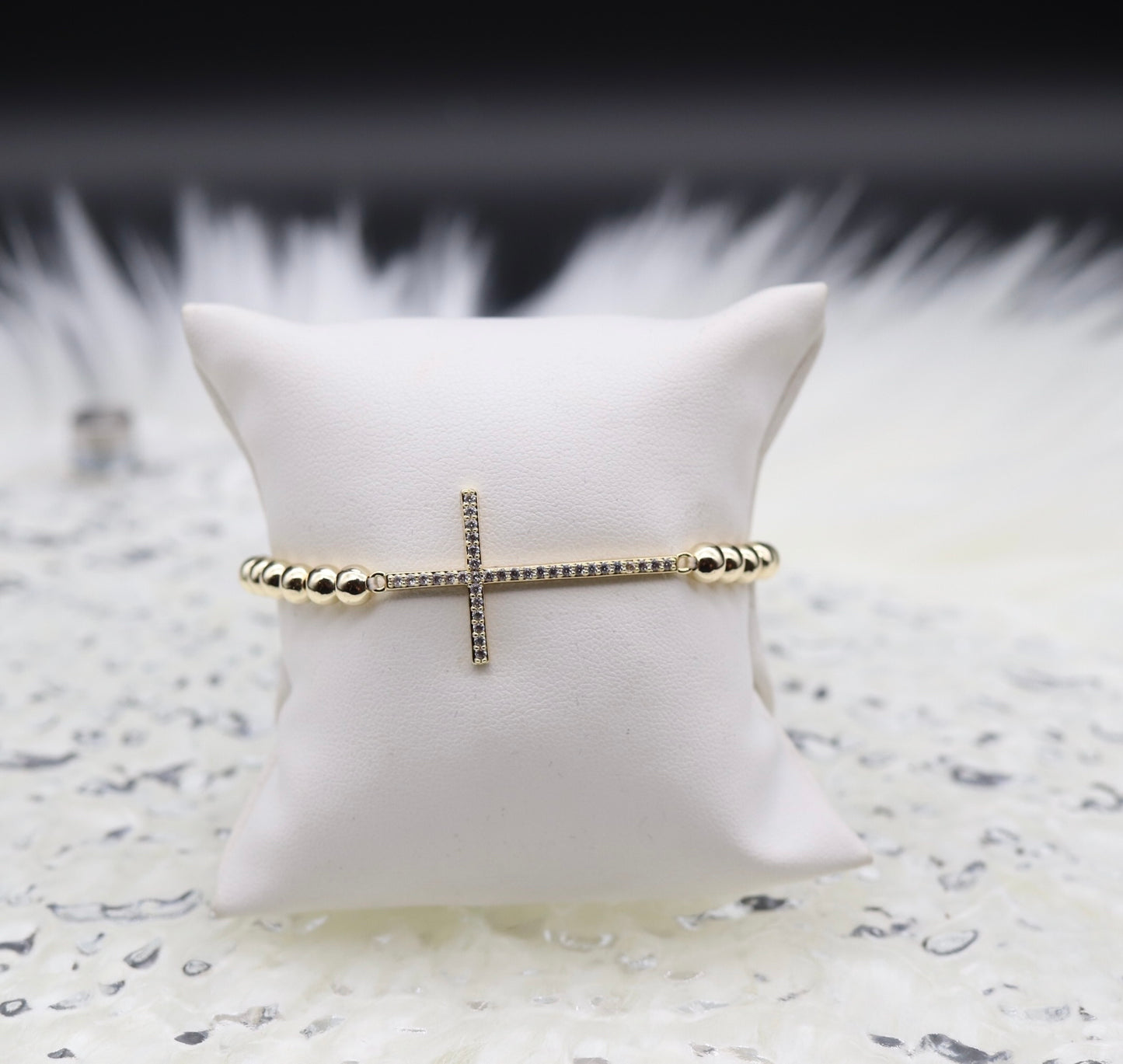5mm Gold Beaded Cross Bracelet
