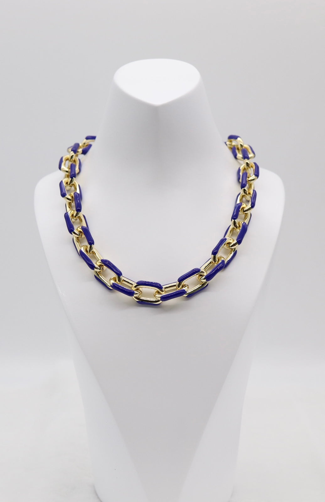 Bold Gold and Blue Link Chain Statement Necklace