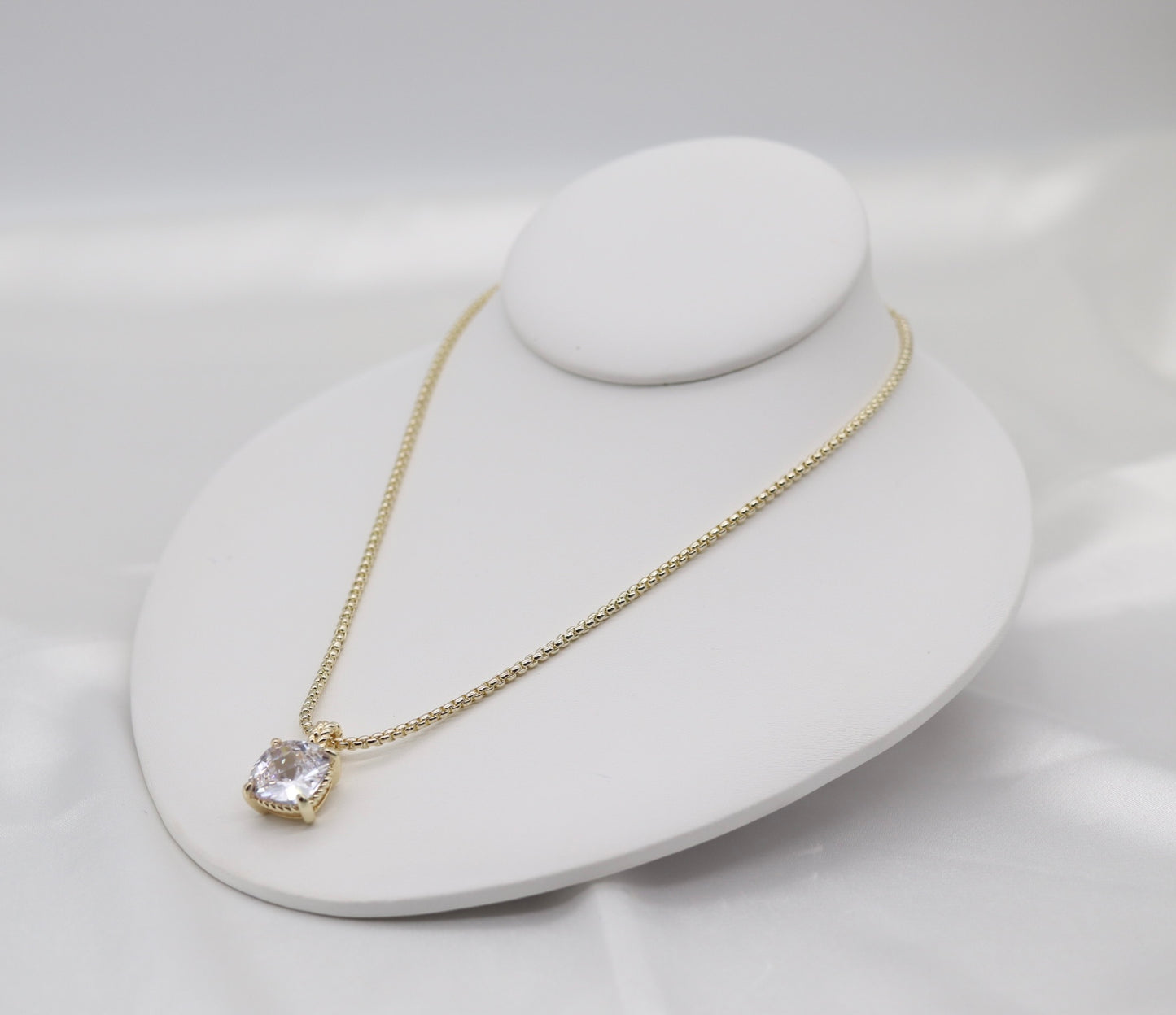 CZ Crystal Pendant With Box Style Necklace