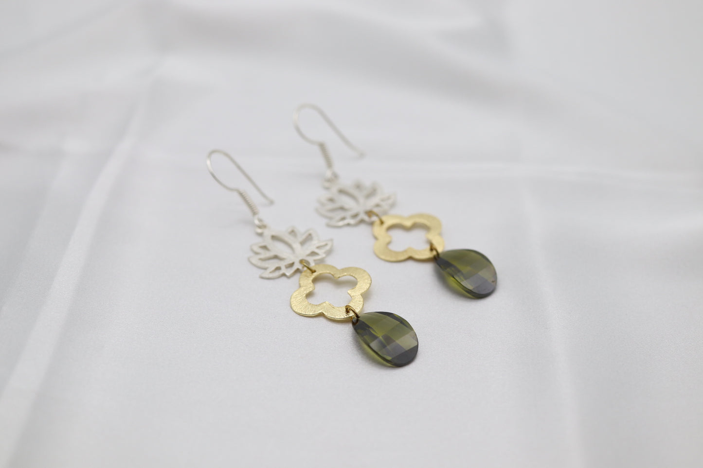 Filigree Dangling Emerald Green Stone Earrings Made With Faceted Fancy Cut Cubics