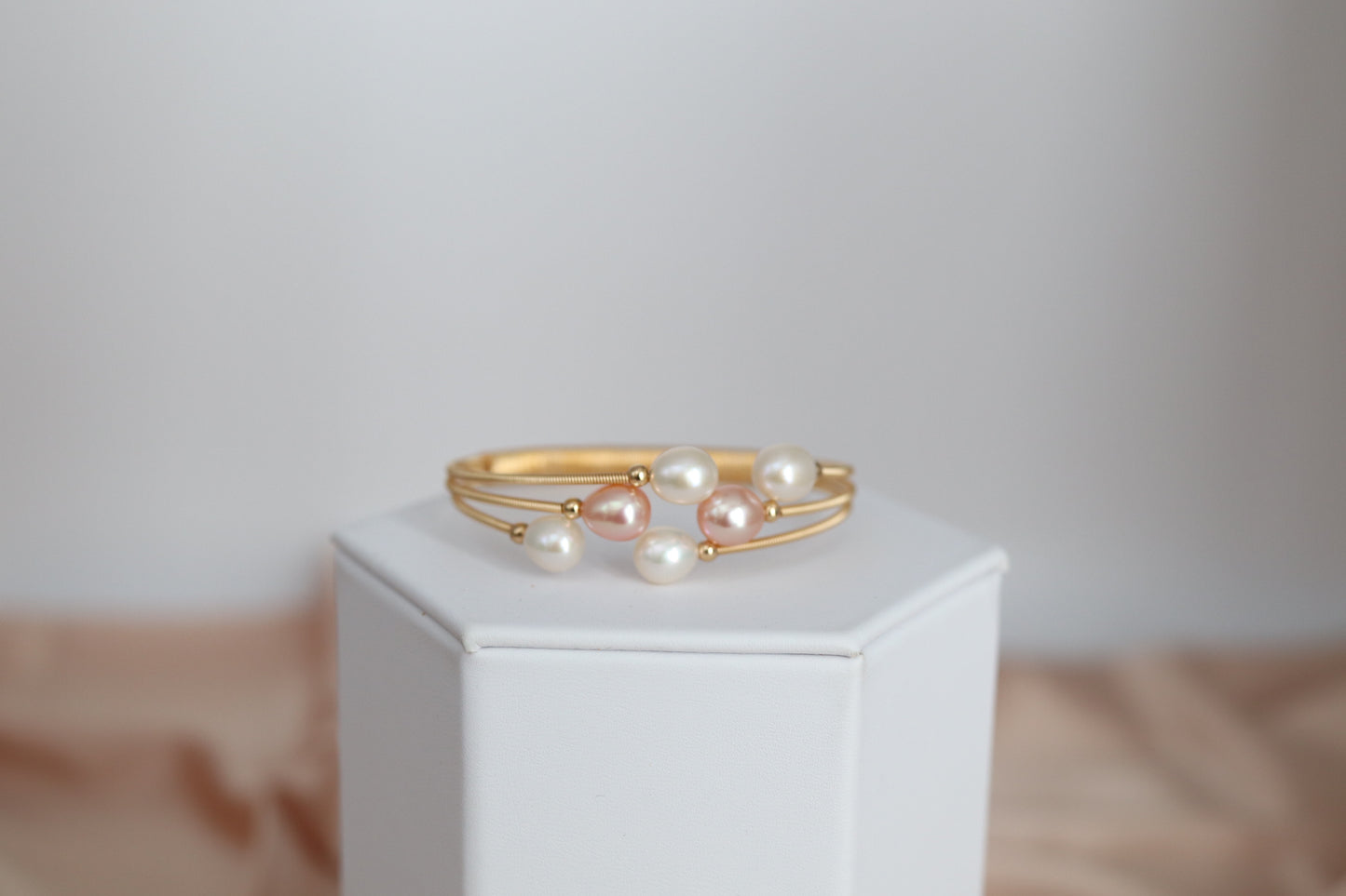 Six Fresh White and Light Pink Water Pearls with Gold Filled Wiring