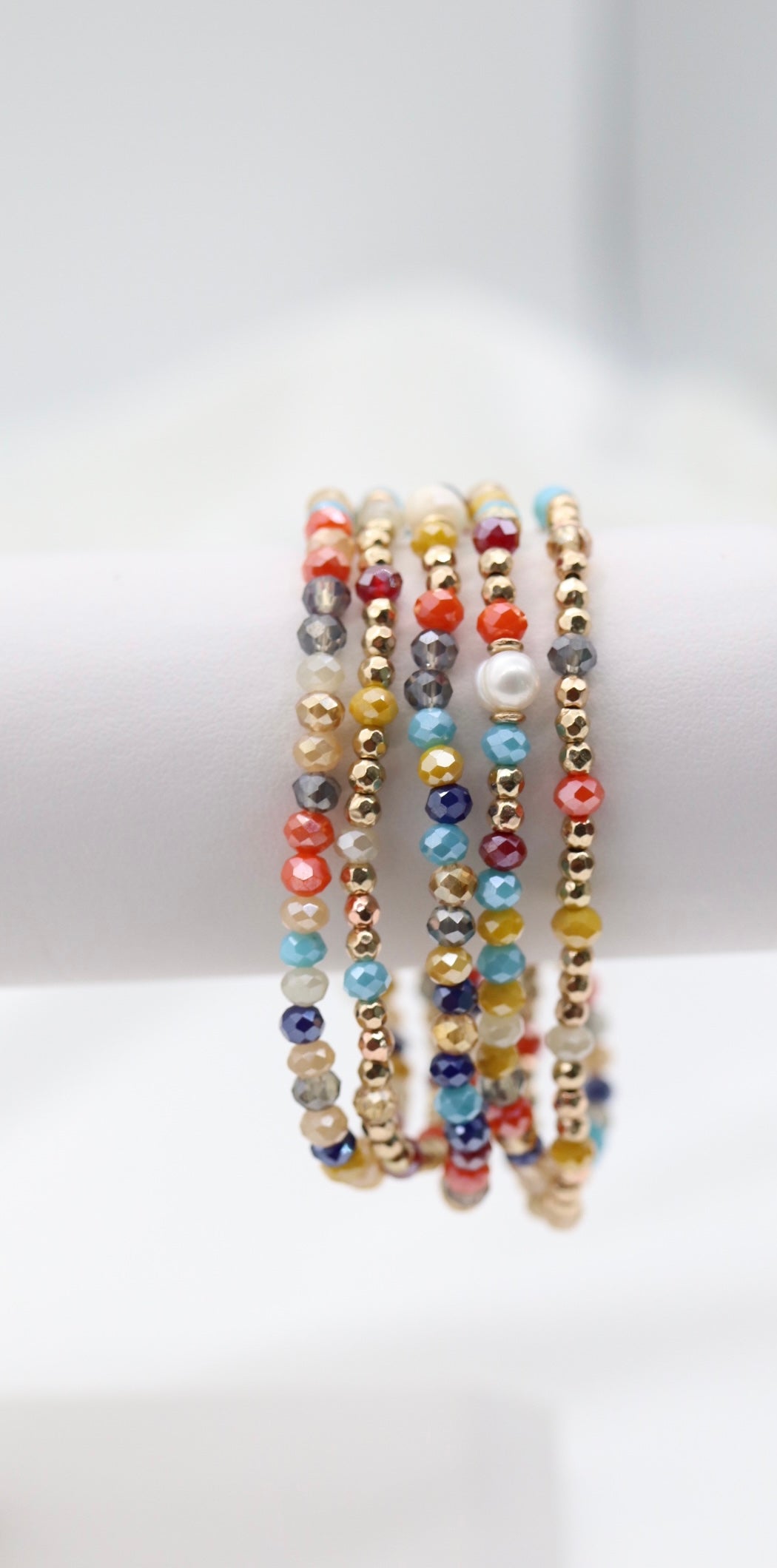 Gold Multi Stone Bead Bracelet Set