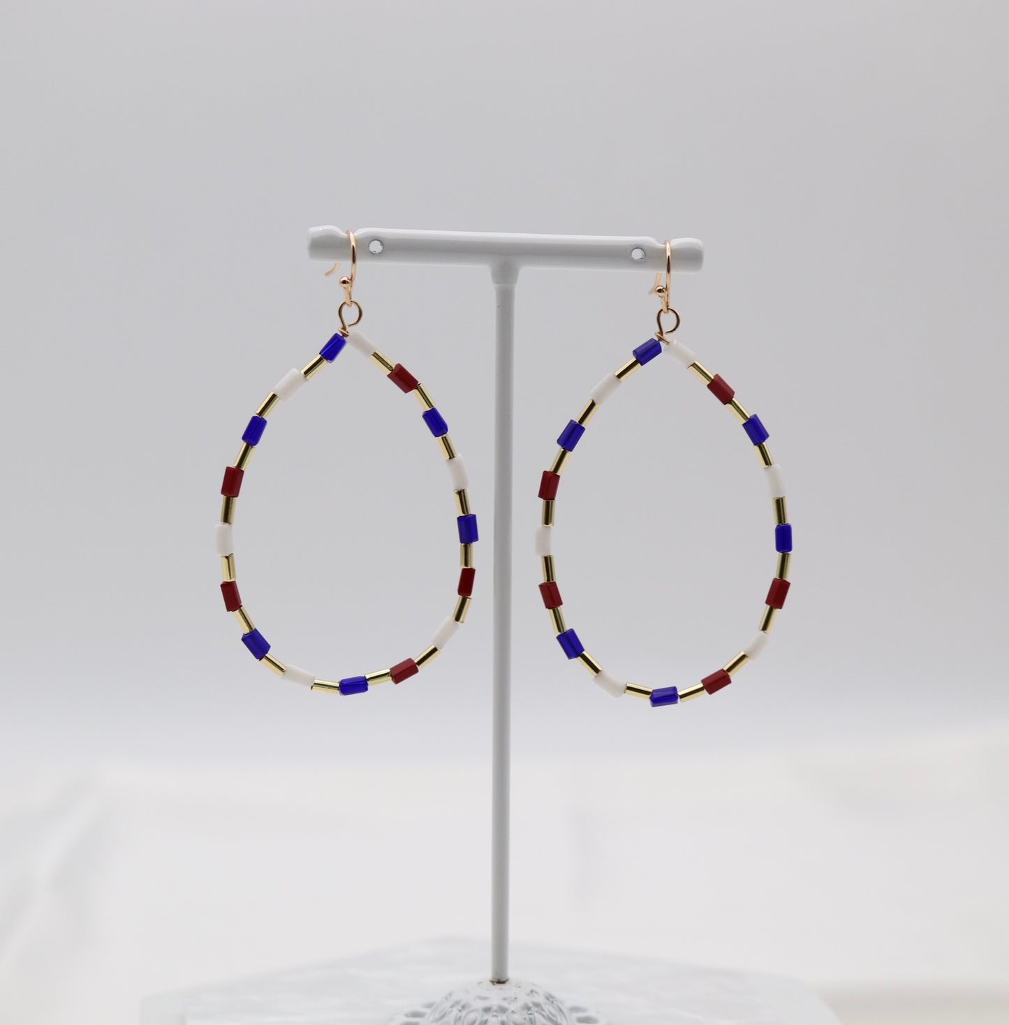 Glass Bead Patriot Teardrop Earring