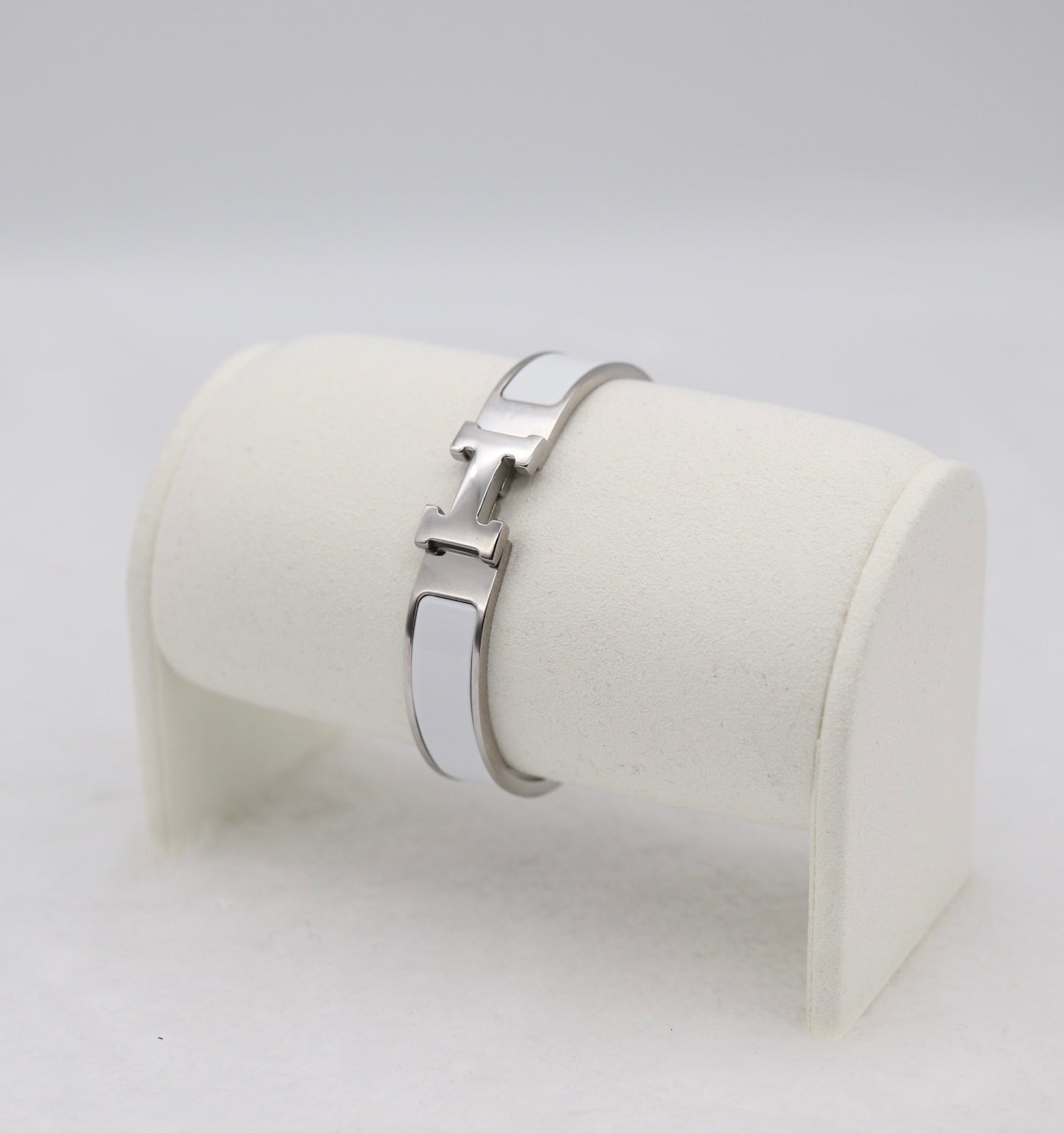 Medium Polished Silver & White Enamel Bracelet