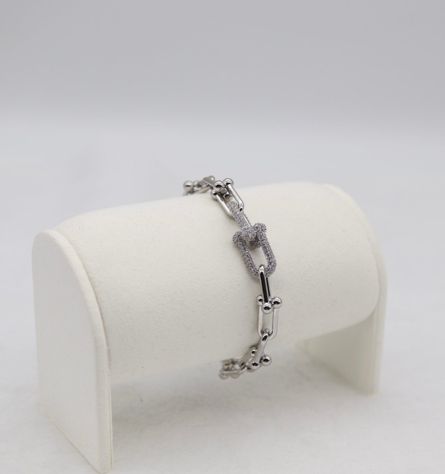 Silver Pavé Link Bracelet with Ball Accents
