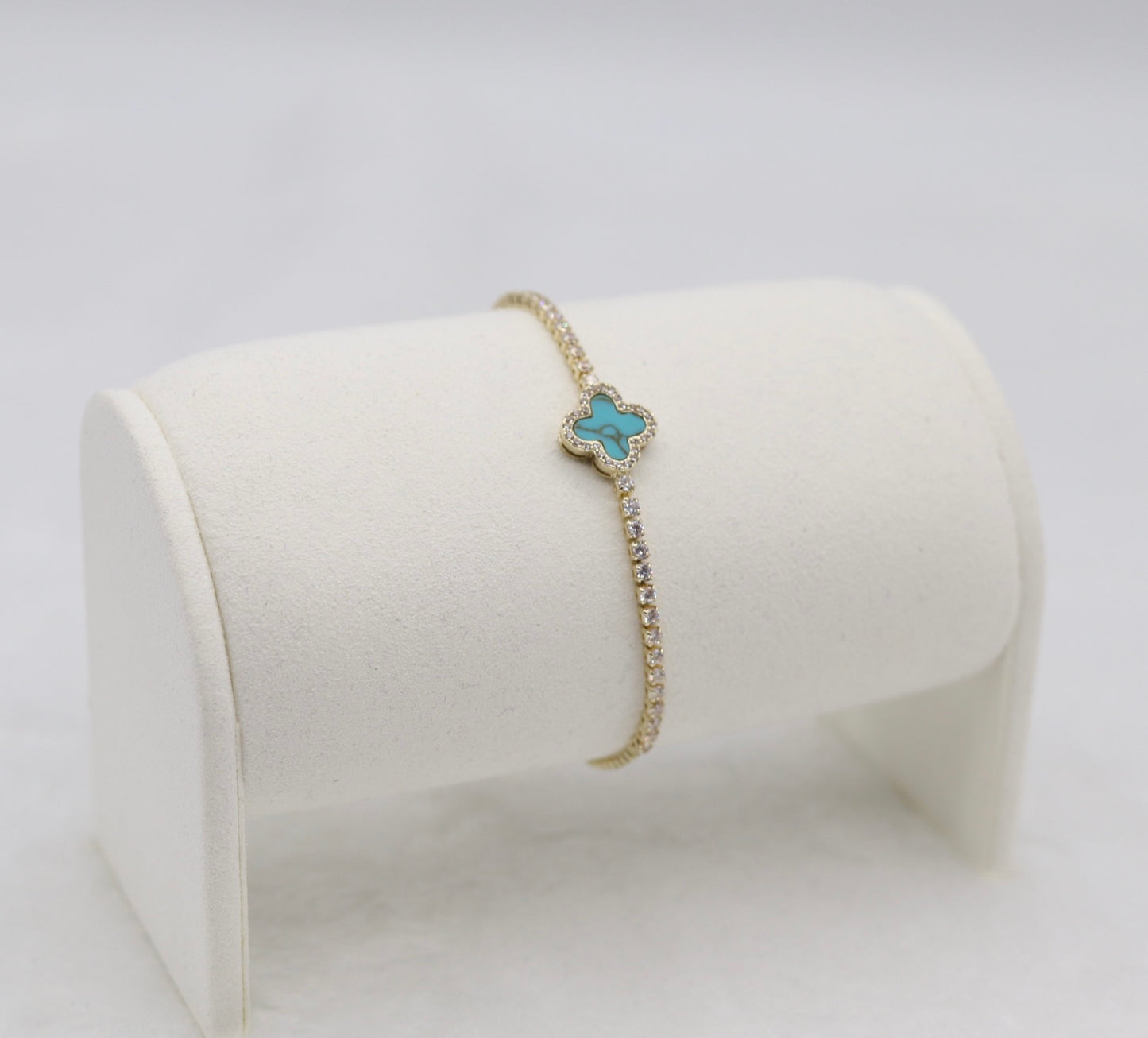 Turquoise Clover Adjustable CZ Bracelet