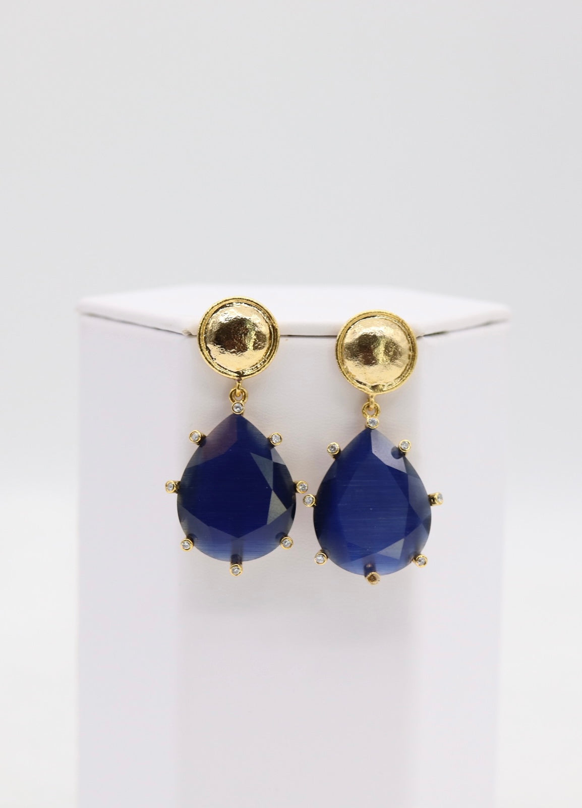 Royal Blue Teardrop Gold Statement Earrings