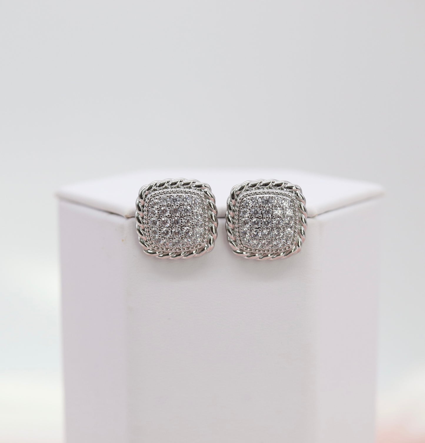 Paved CZ Elegant Square Stud Earrings