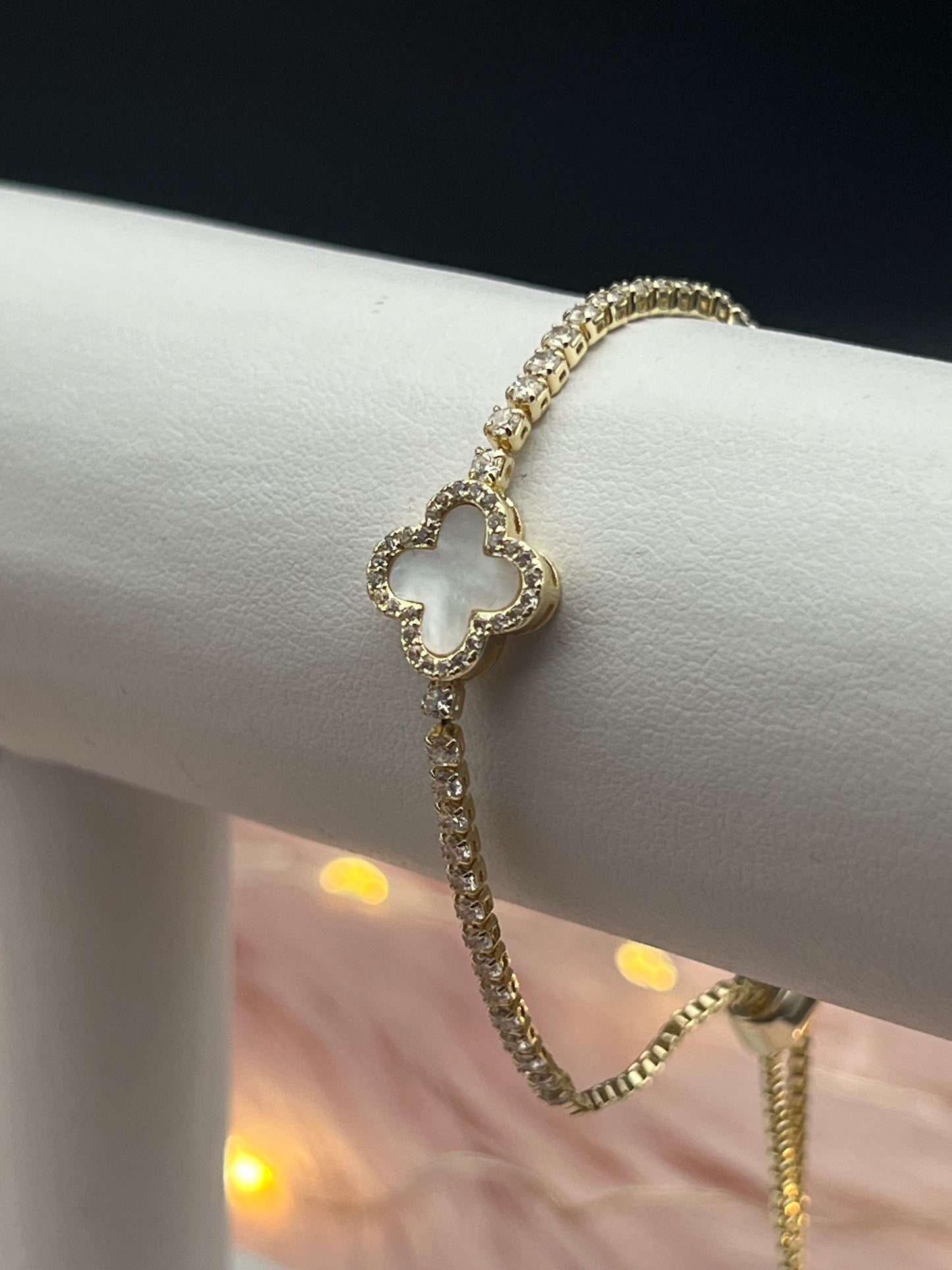 Adjustable Clover Silver Tennis Bracelet
