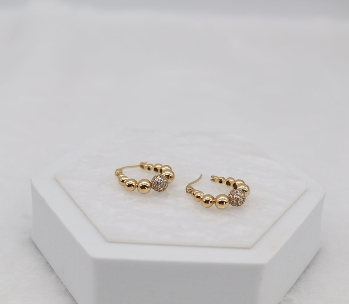 Golden Beaded Hoop Earrings with Pave Accent