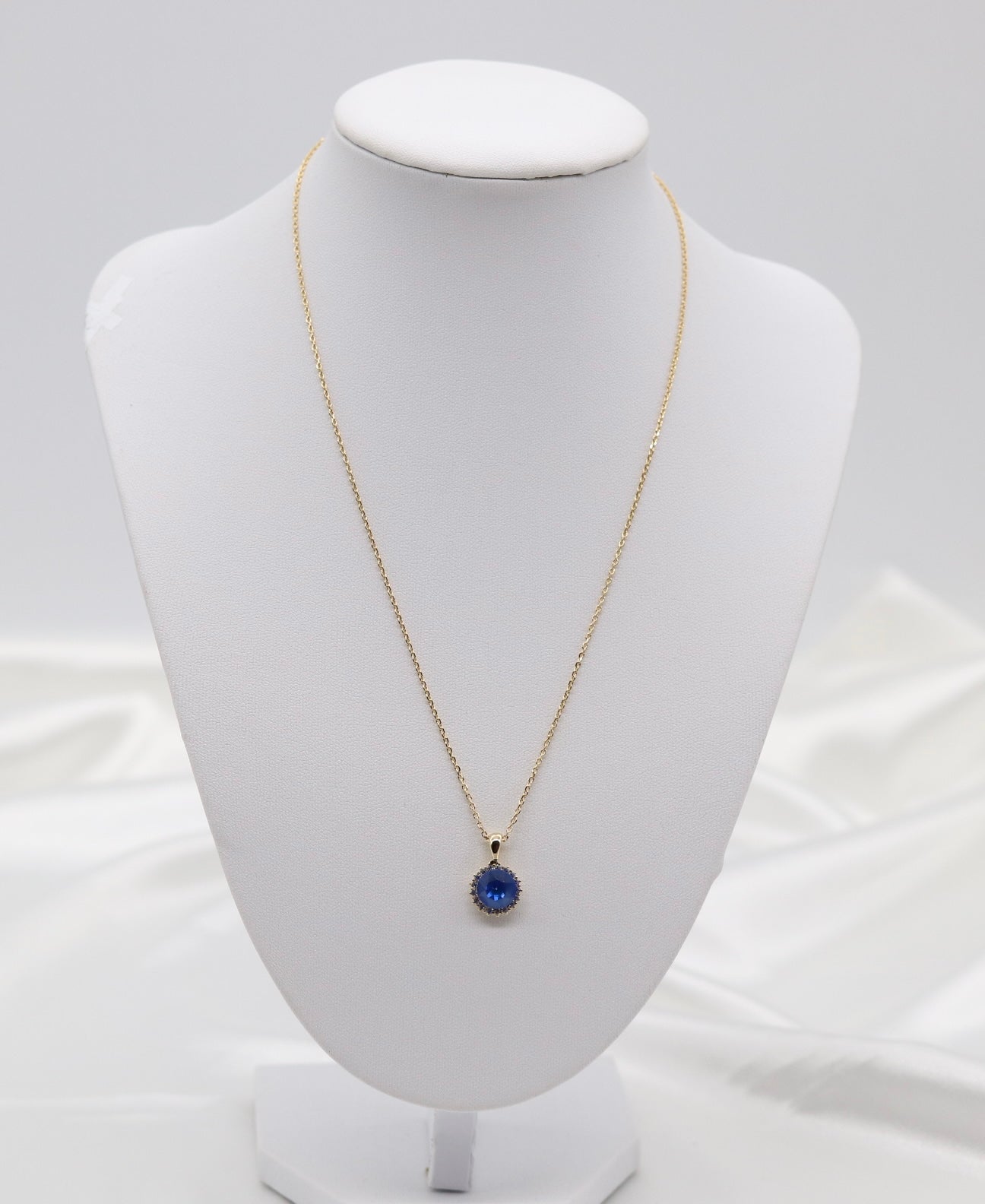 Round CZ Blue Stone Pendant Necklace