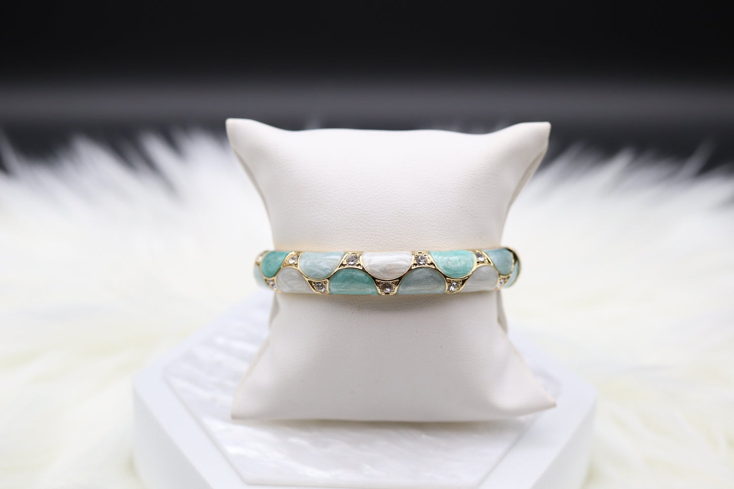 Light Green Enamel Bangle Hinged Bracelet