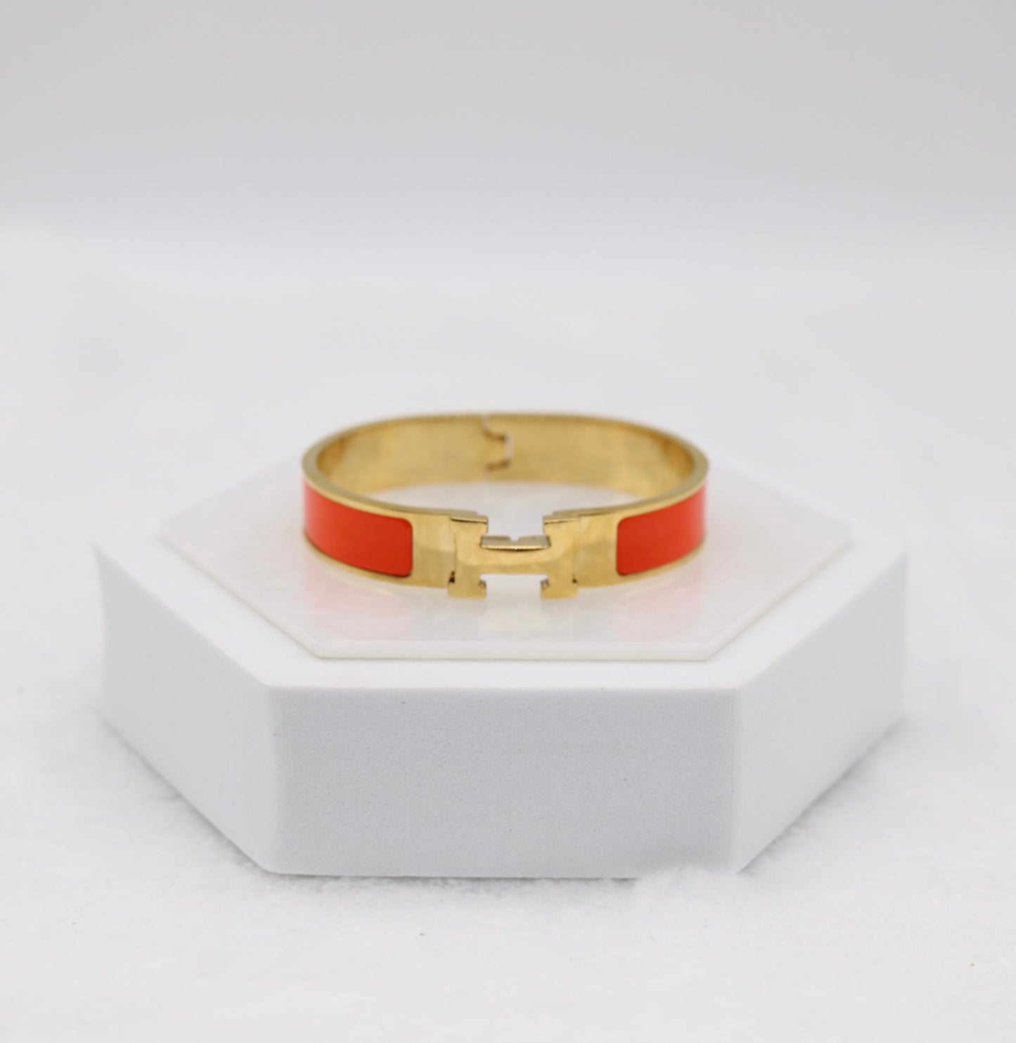 Fiery Orange Enamel “H” Bracelet – Gold Tone