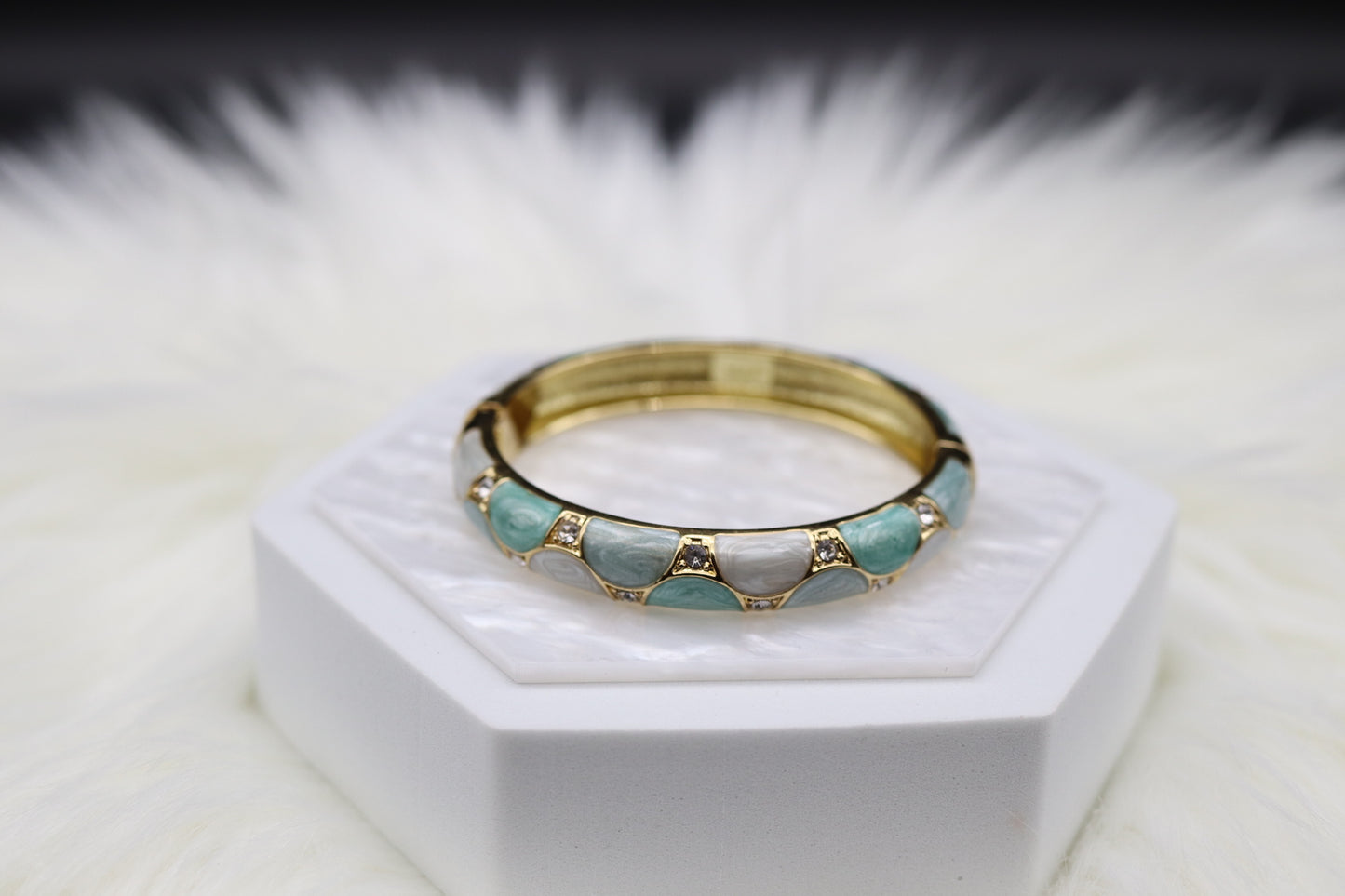 Light Green Enamel Bangle Hinged Bracelet