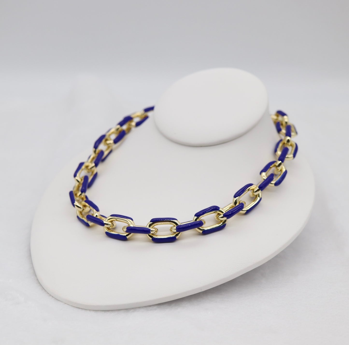 Bold Gold and Blue Link Chain Statement Necklace
