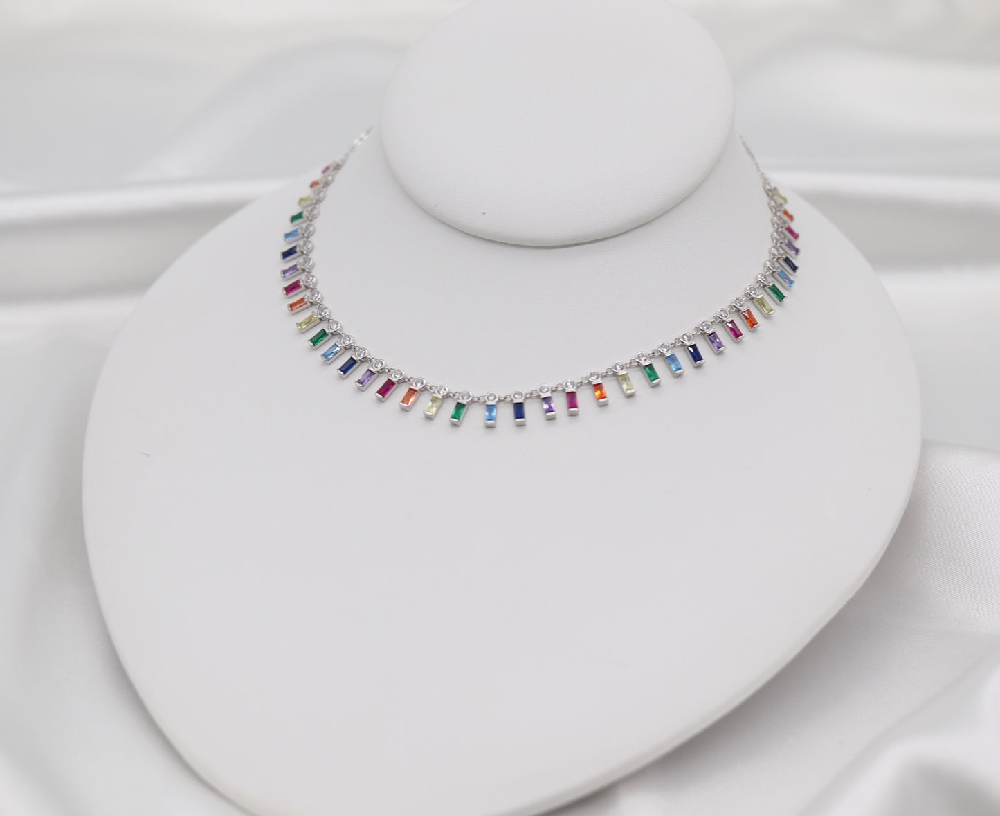 Rainbow Baguette-Cut CZ Choker Necklace