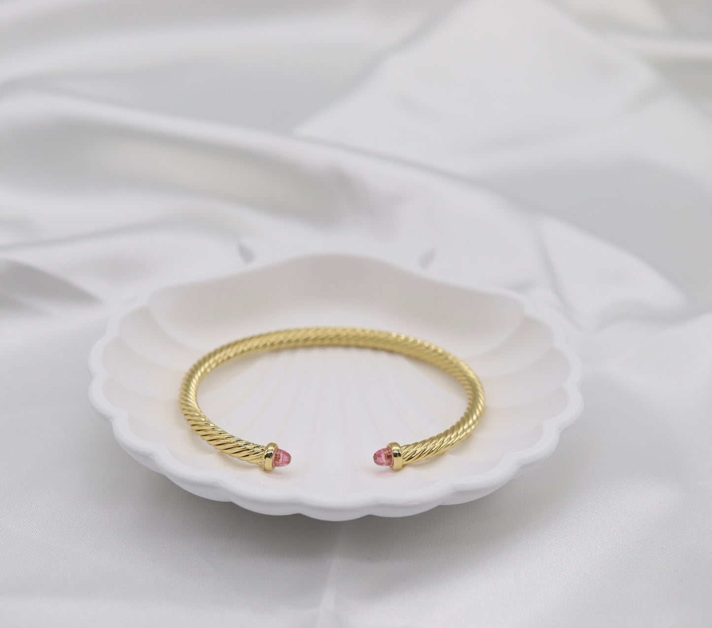 Pink 4mm Cuff Gold Cable Bracelet