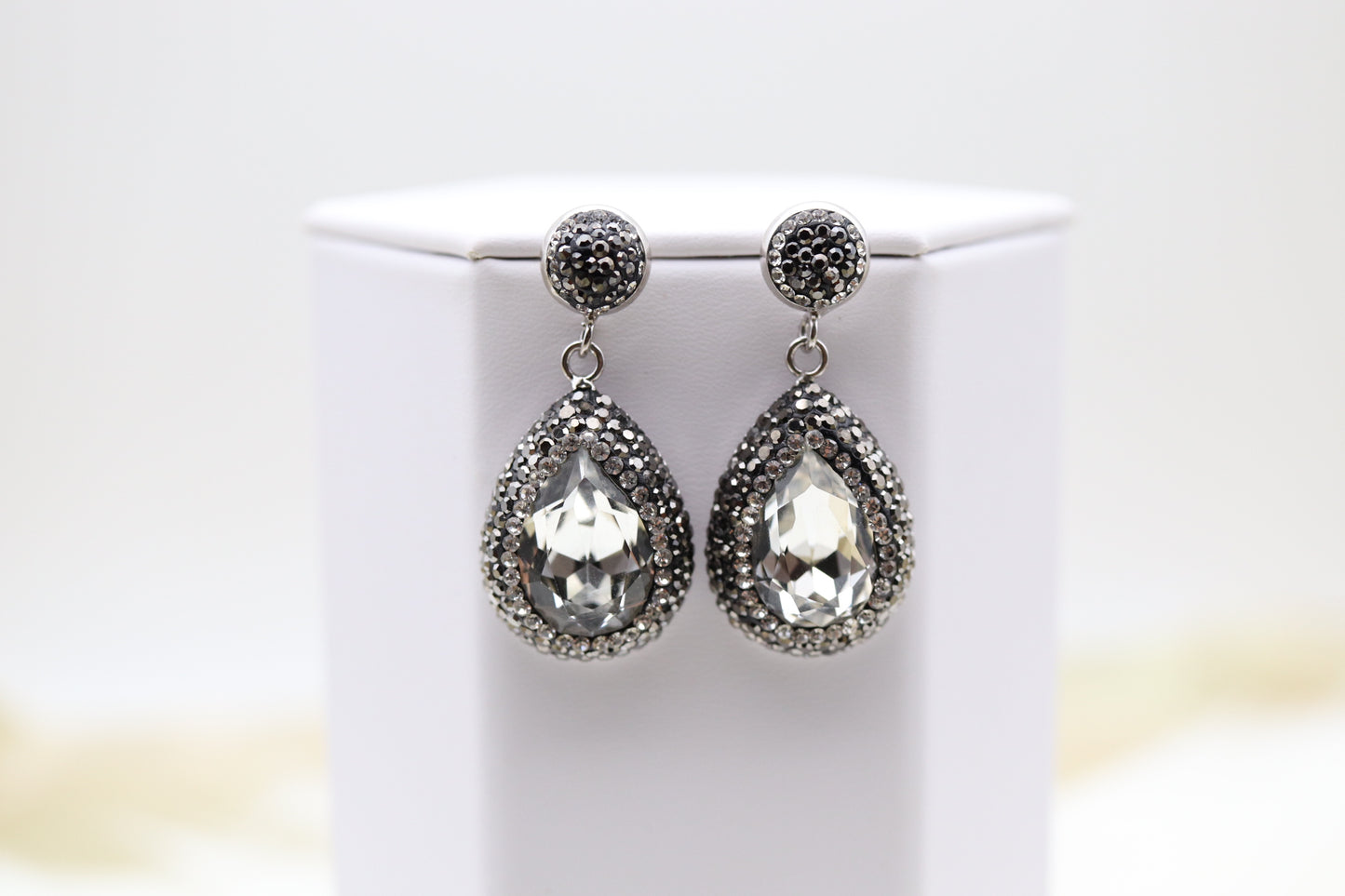 Matching Necklace and Earrings With Pear Shaped Clear Faceted CZ Stones