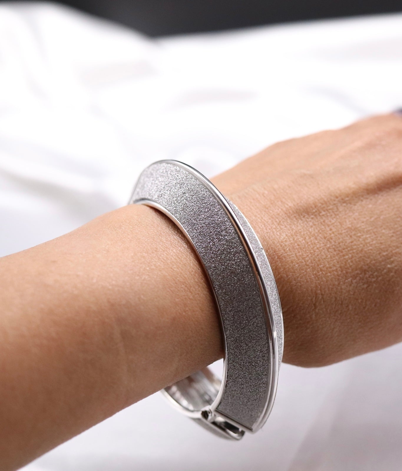 Sparking Hinge Bangle Bracelet With Silver Trim